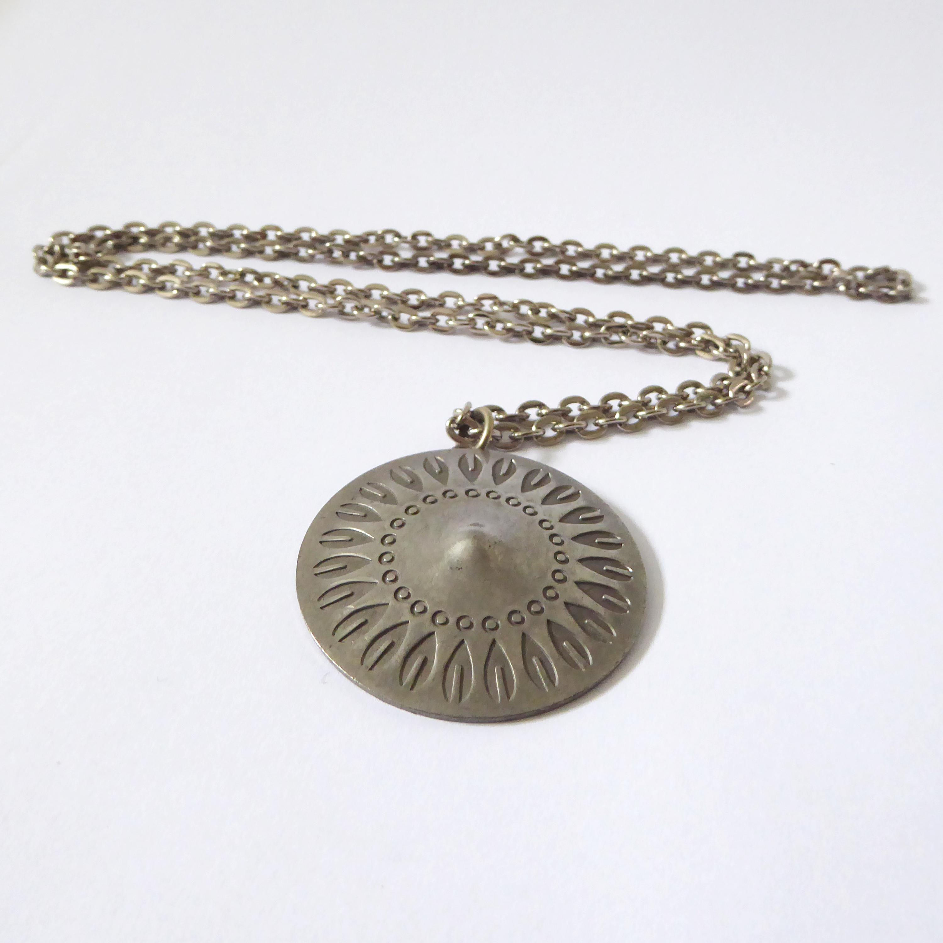 Jorgen Jensen Danish round pewter pendant & necklace, #52. Handmade Denmark