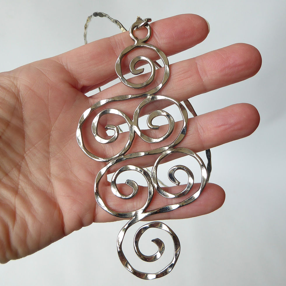 Thumbnail: Vintage hammered wire choker necklace + statement pendant. 1960s/1970s vintage