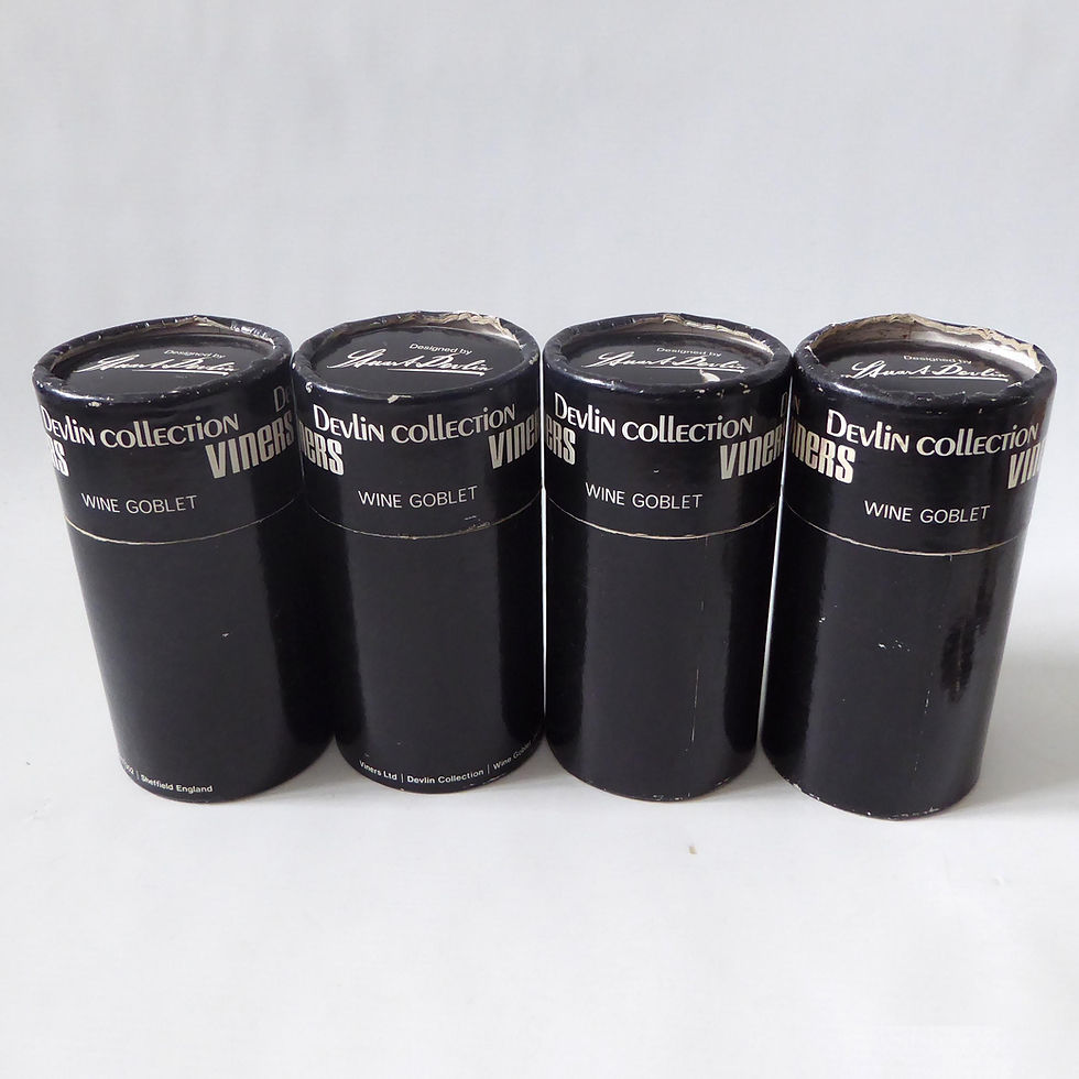 Thumbnail: 4 boxed Stuart Devlin for Viners wine goblets. 1970s modernist, brutalist