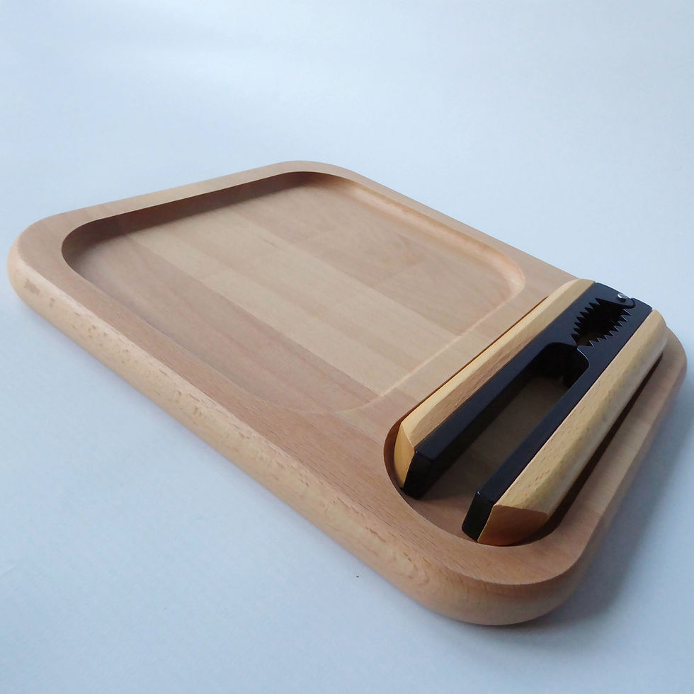 Thumbnail: 1980s Bodum Danish designer nutcrackers + nut dish. Retro beech wood & black
