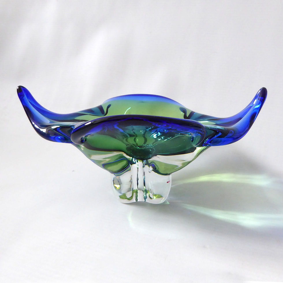 Thumbnail: Chribska Czech vintage art glass dish Blue/green freeform bowl by Josef Hospodka