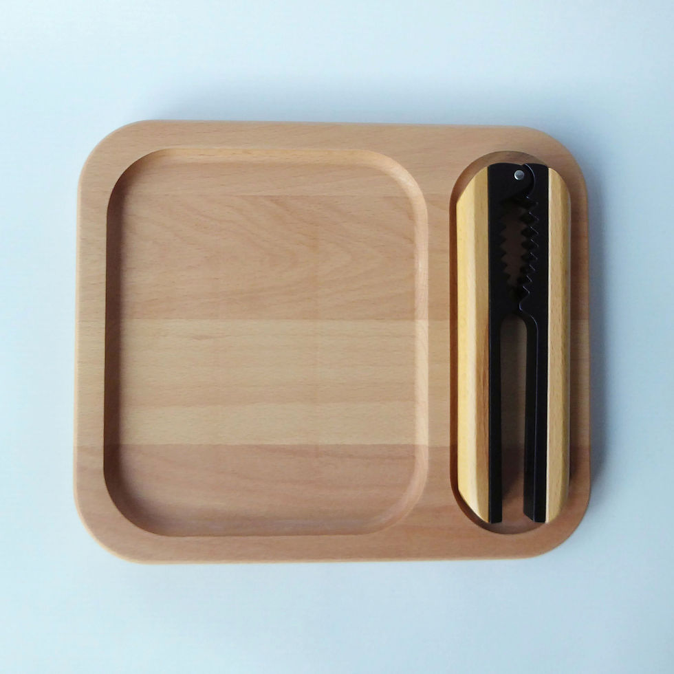 Thumbnail: 1980s Bodum Danish designer nutcrackers + nut dish. Retro beech wood & black