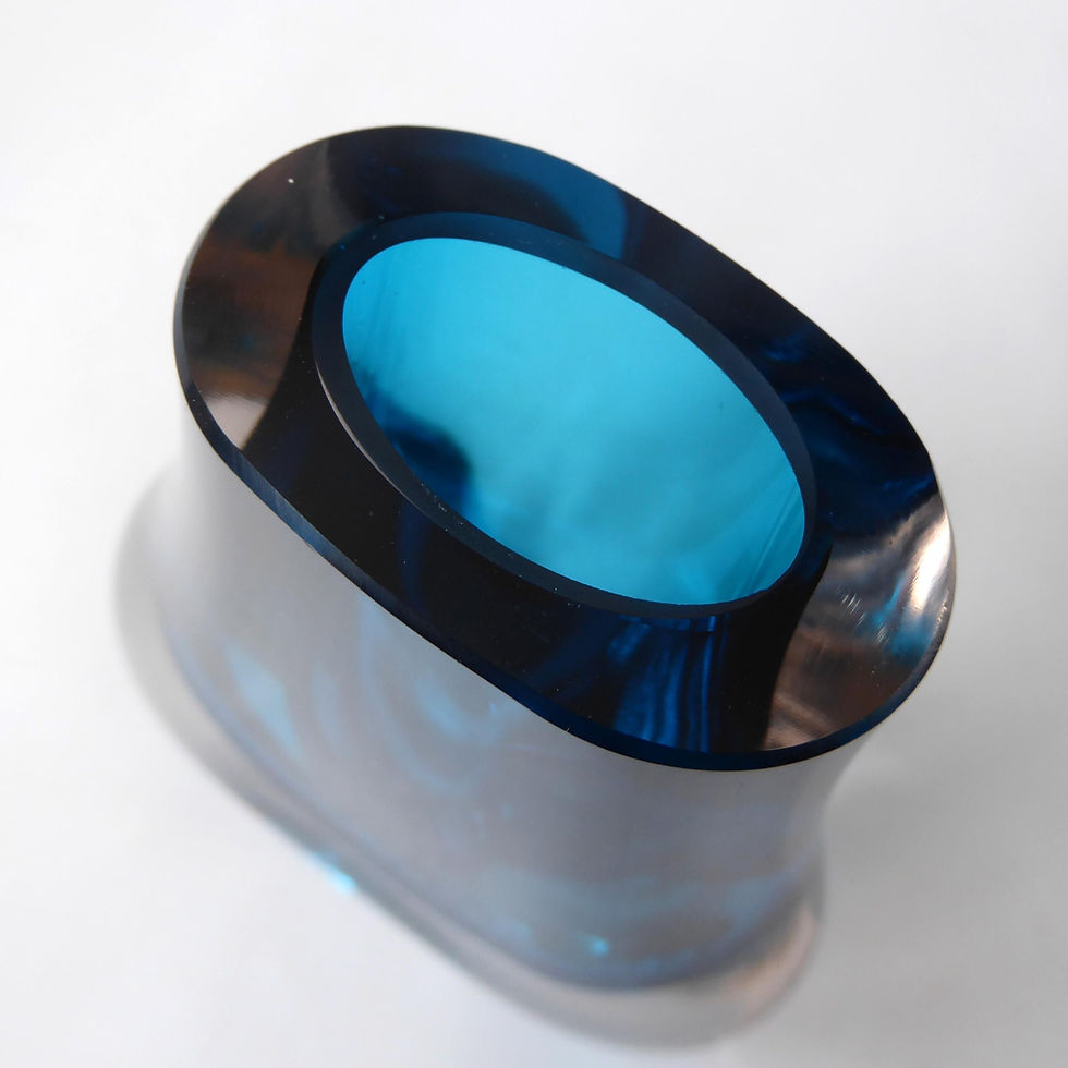 Thumbnail: Whitefriars kingfisher blue hambone art glass vase 9656, 1960s 1970s. Vintage
