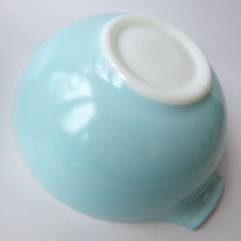 Thumbnail: Pyrex JAJ Carnival v2 mixing bowl set #751. Vintage 1960s yellow, duck egg blue