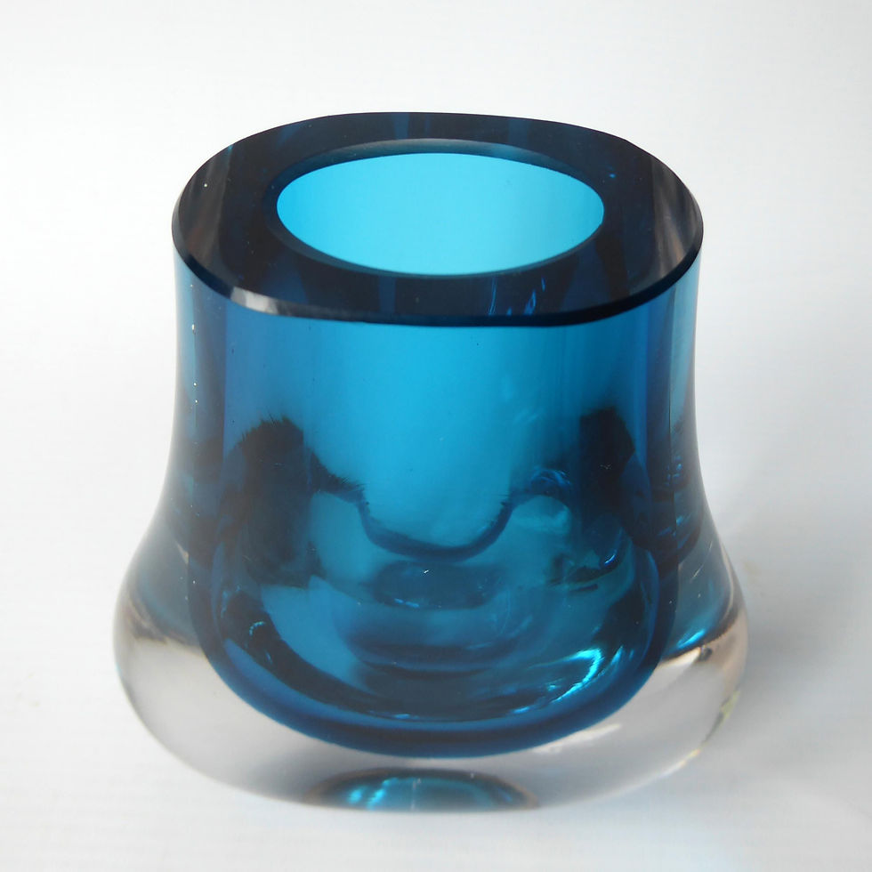 Thumbnail: Whitefriars kingfisher blue hambone art glass vase 9656, 1960s 1970s. Vintage