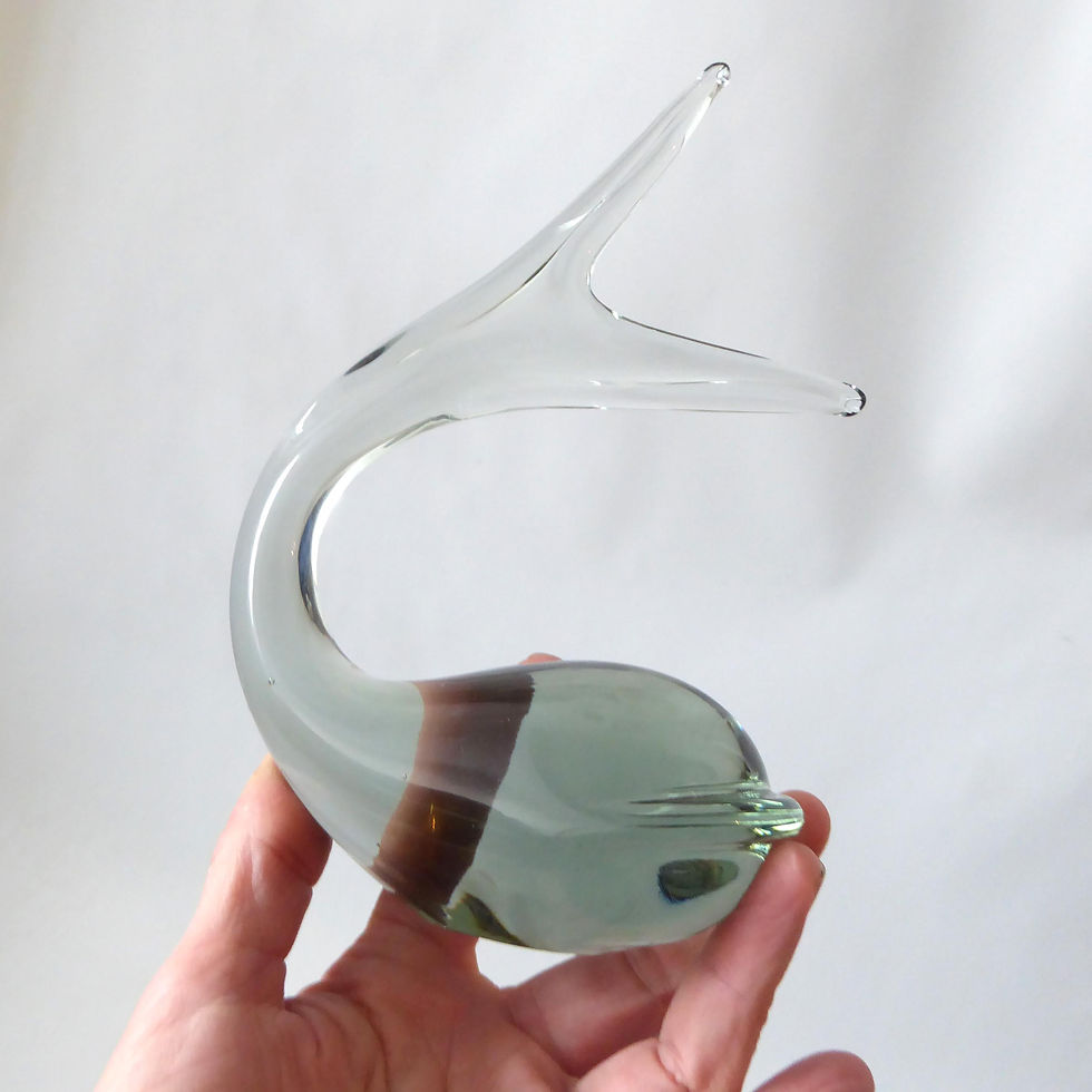 Thumbnail: Vintage art glass whale, dolphin, fish. 1970s 1980s sculpture, grey modernist