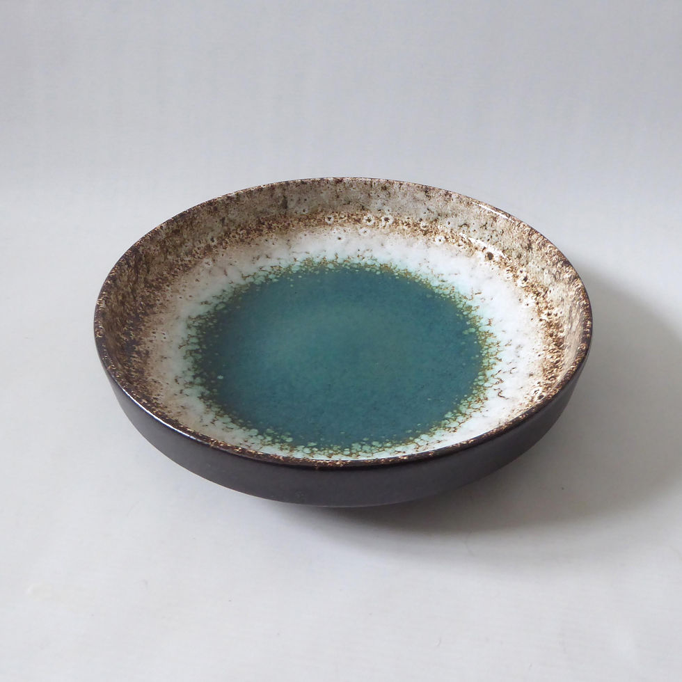 Thumbnail: Scheurich 340-26 bowl. Large green & cream brown glazes. West German, fat lava