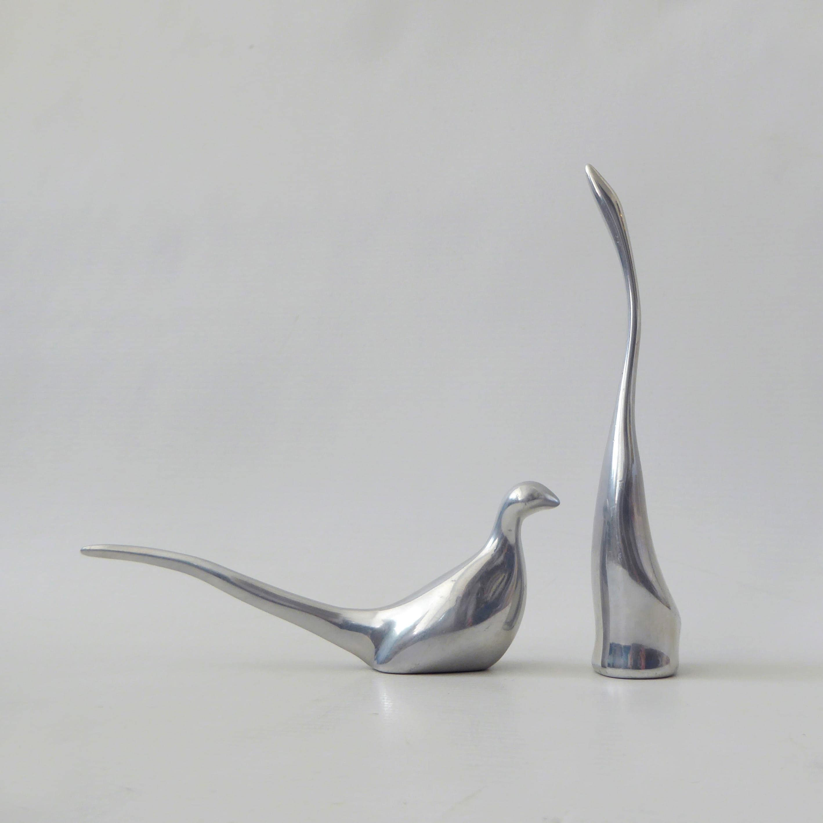 Hoselton modernist crane sculpture 117 & 2023 bird. Canadian aluminium figurines