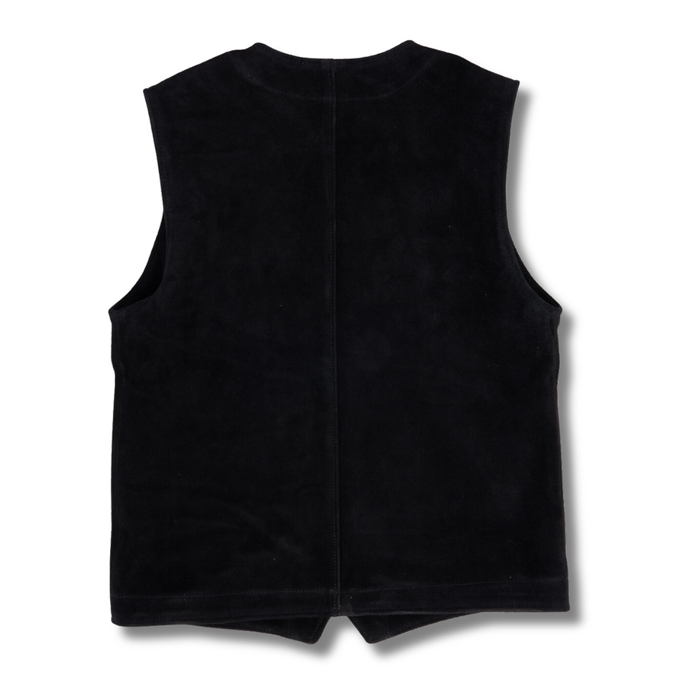 Gilet noir cuir modèle: 1937 Roamer Vest Mulholland black de Pike Brothers vue de dos