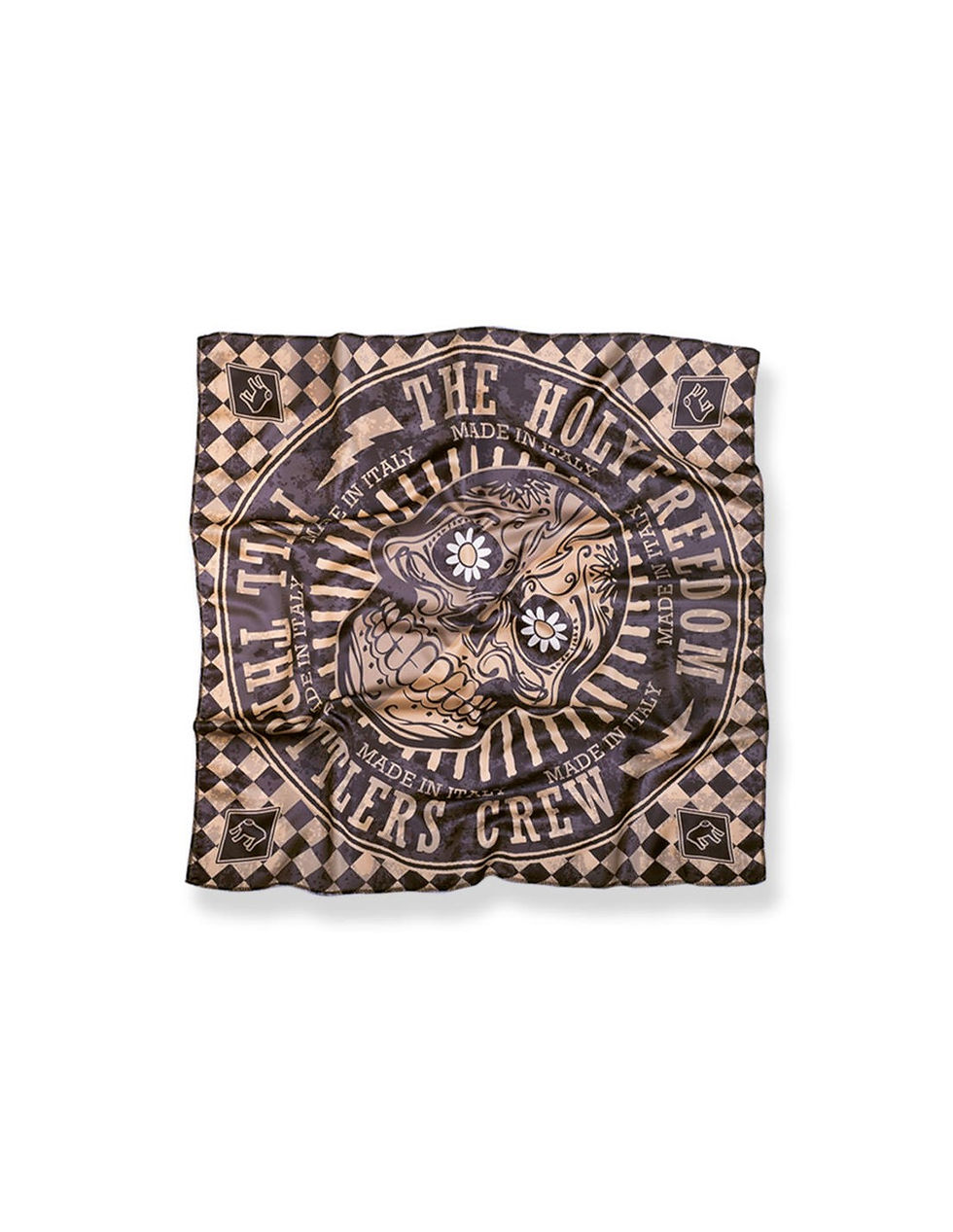 Foulard marron modèle Skull de la marque Holyfreedom vue de dessus