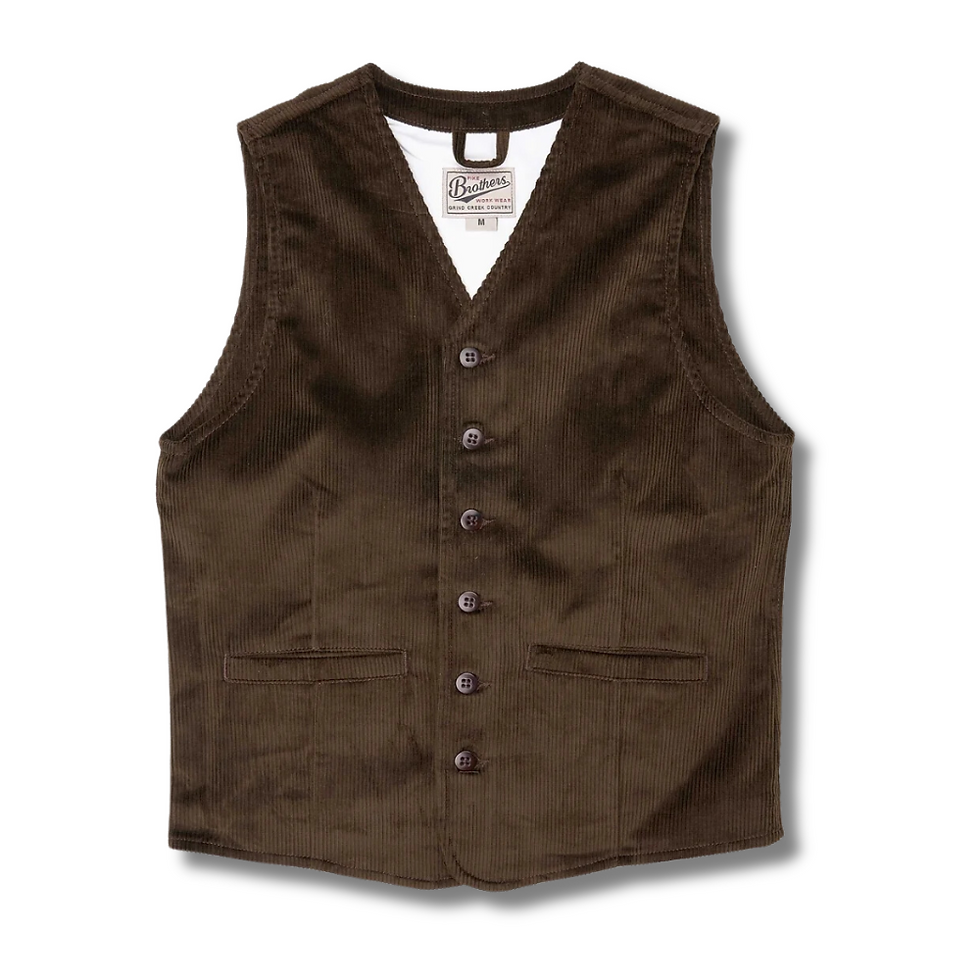 Gilet sans manches modèle: 1905 Hauler Vest olive cord de Pike Brothers couleur marron vue de face fermé