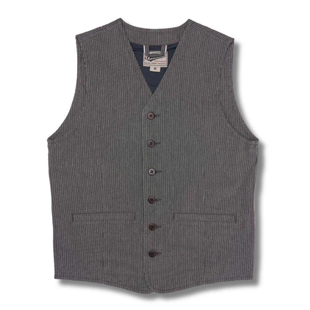 Gilet sans manches gris modèle: 1905 Hauler Vest Dutch grey de Pike Brothers vue de face fermé