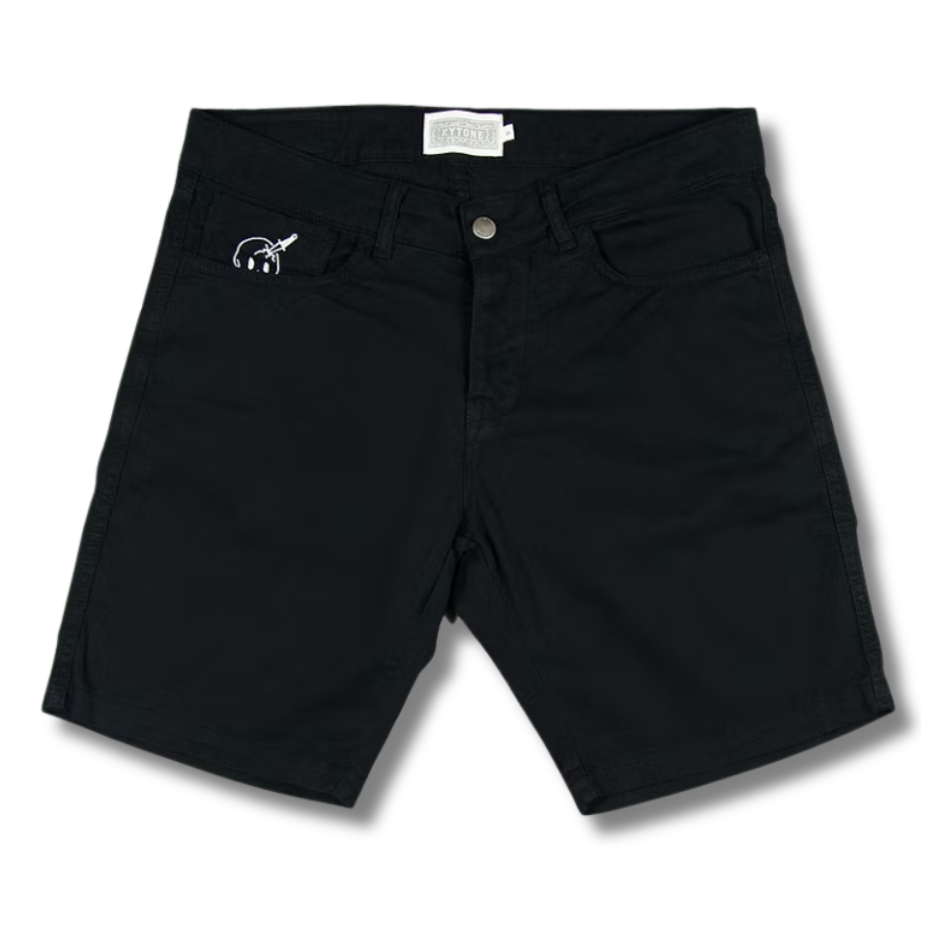 Short bermuda noir pour homme modèle: Easy de Kytone vue de face sur broderie poche