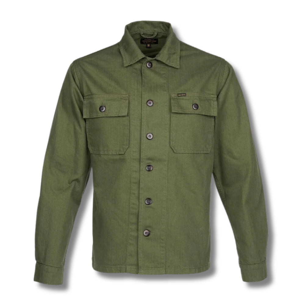 Chemise manches longues vert kaki modèle: 1962 OG-107 de la marque Pike Brothers vue de face fermée