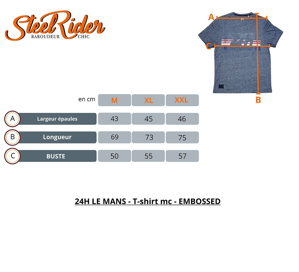 Miniature : T-Shirt manches courtes bleu embossed de 24h le mans guide de taille