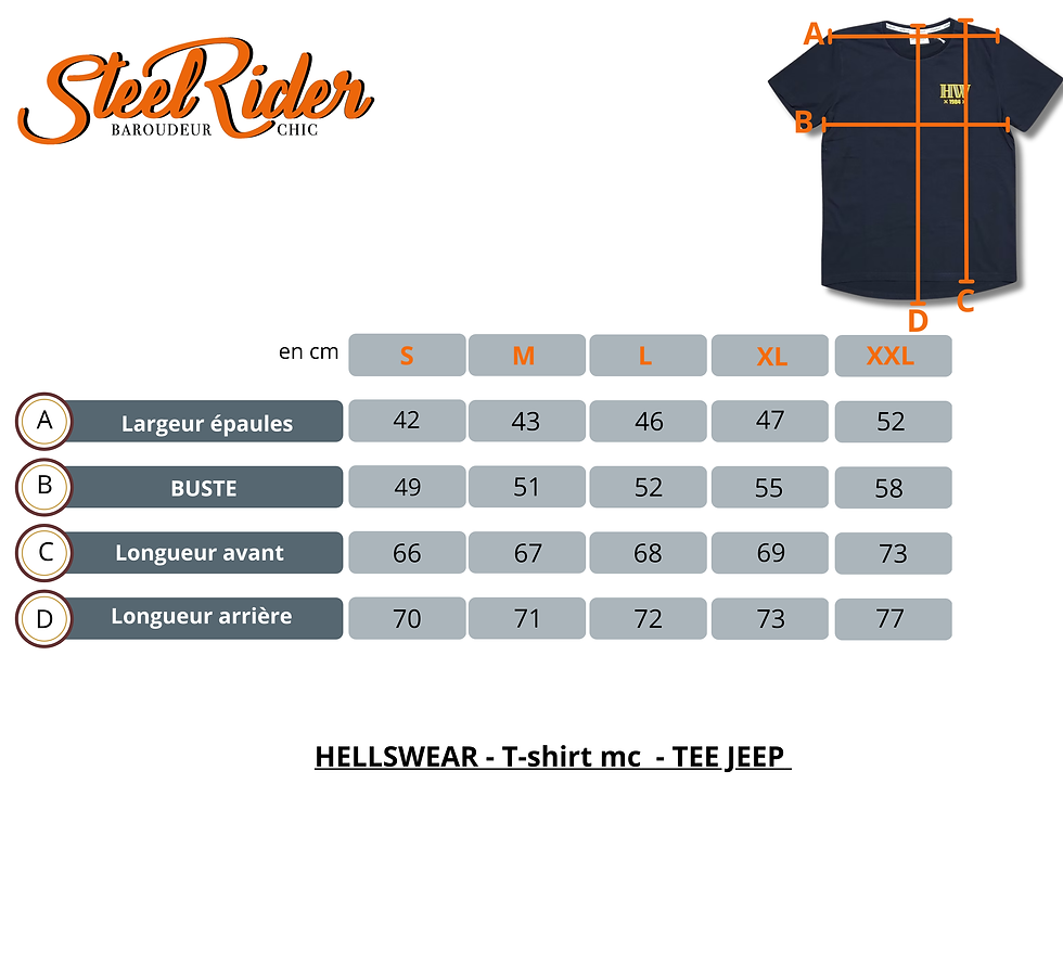 Miniature : T-shirt noir manches courtes homme avec impression Jeep de la marque "Hellswea" modèle "tee jeep" guide de taille