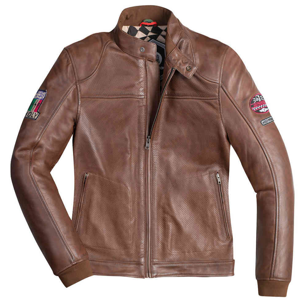 Veste cuir moto homme marron - vu de face