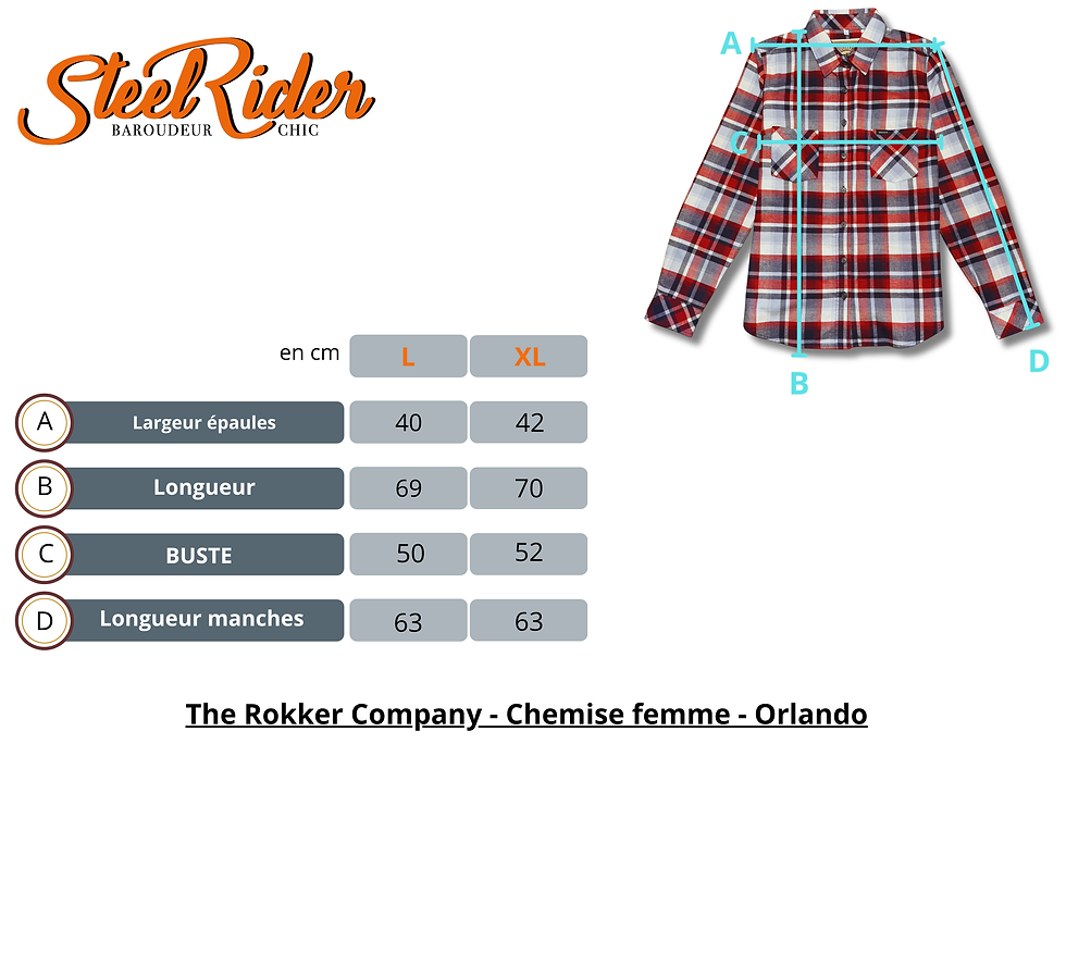 Miniature : Chemise femme manches longue - orlando - the rokker company - guide de taille