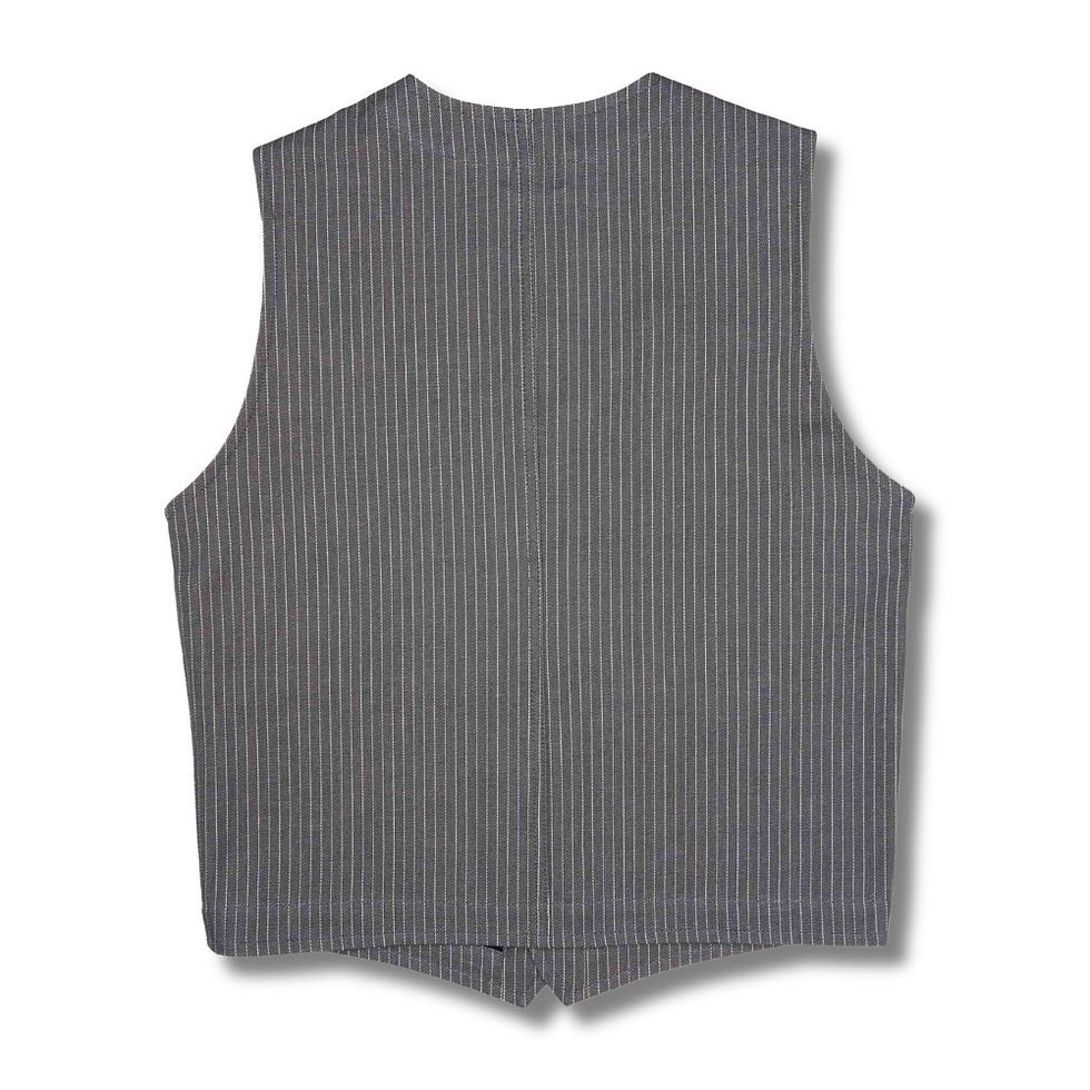 Gilet sans manche gris a rayure modèle: 1937 Roamer Vest grey wabash de Pike Brothers vue de dos