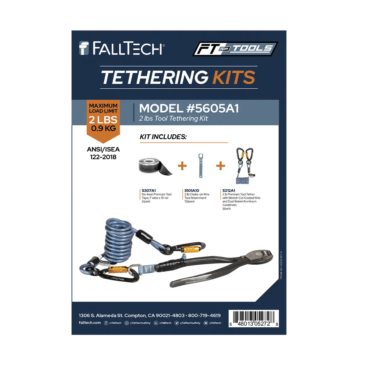 Falltech 2lbs. Tool Tethering Kit, Stretch Coil Lanyard; 5605A1