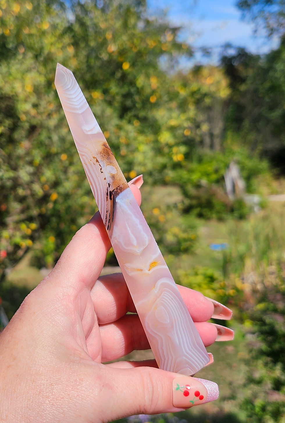 Banded Pastel Pink Jelly Agate Tower