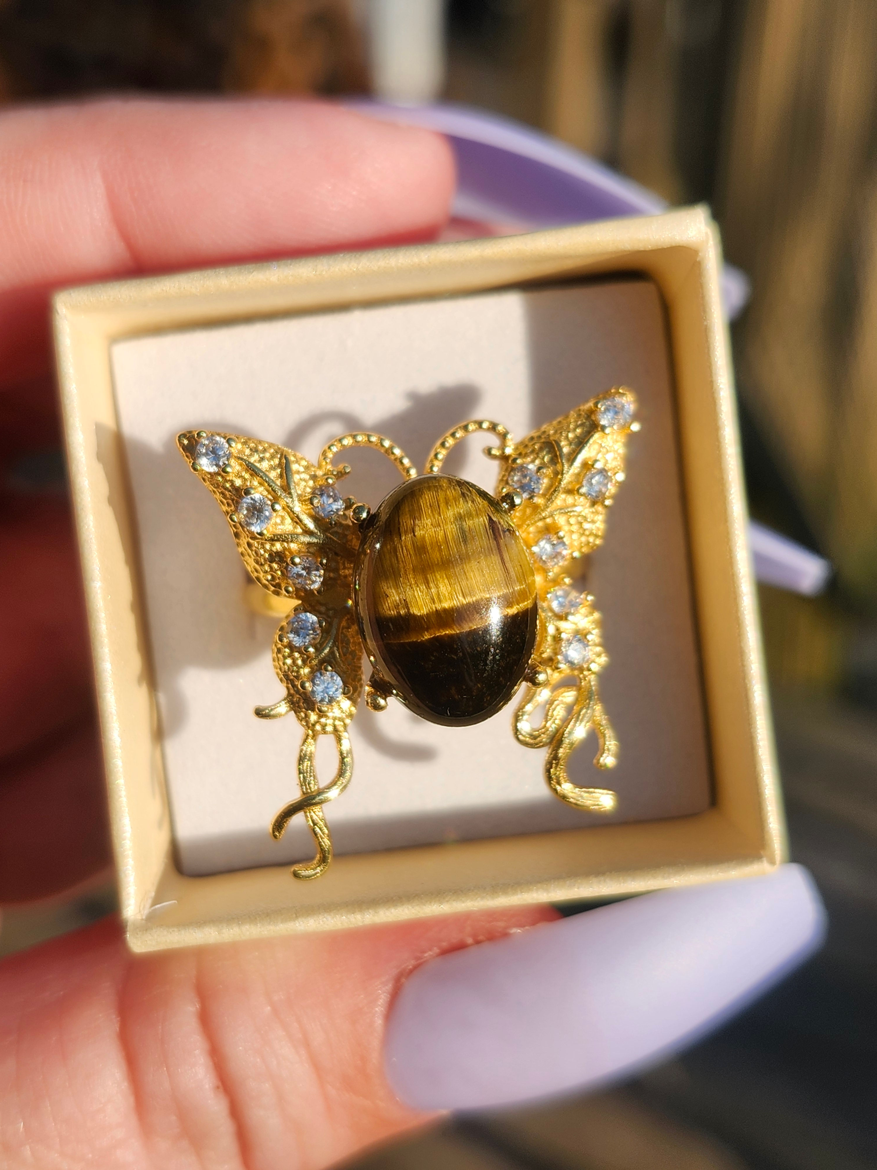 Tiger's Eye Butterfly Ring