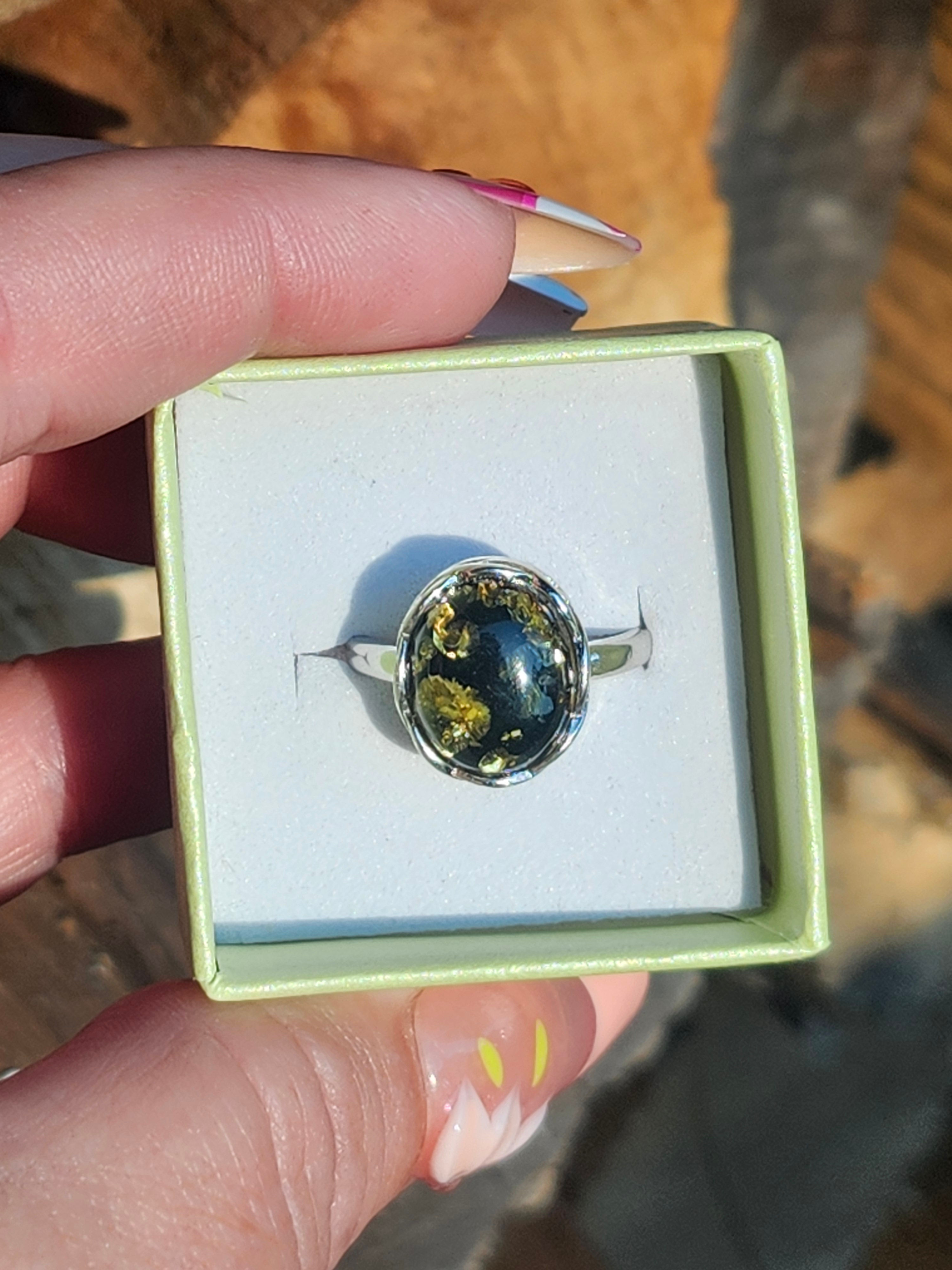 Green Amber Oval Ring