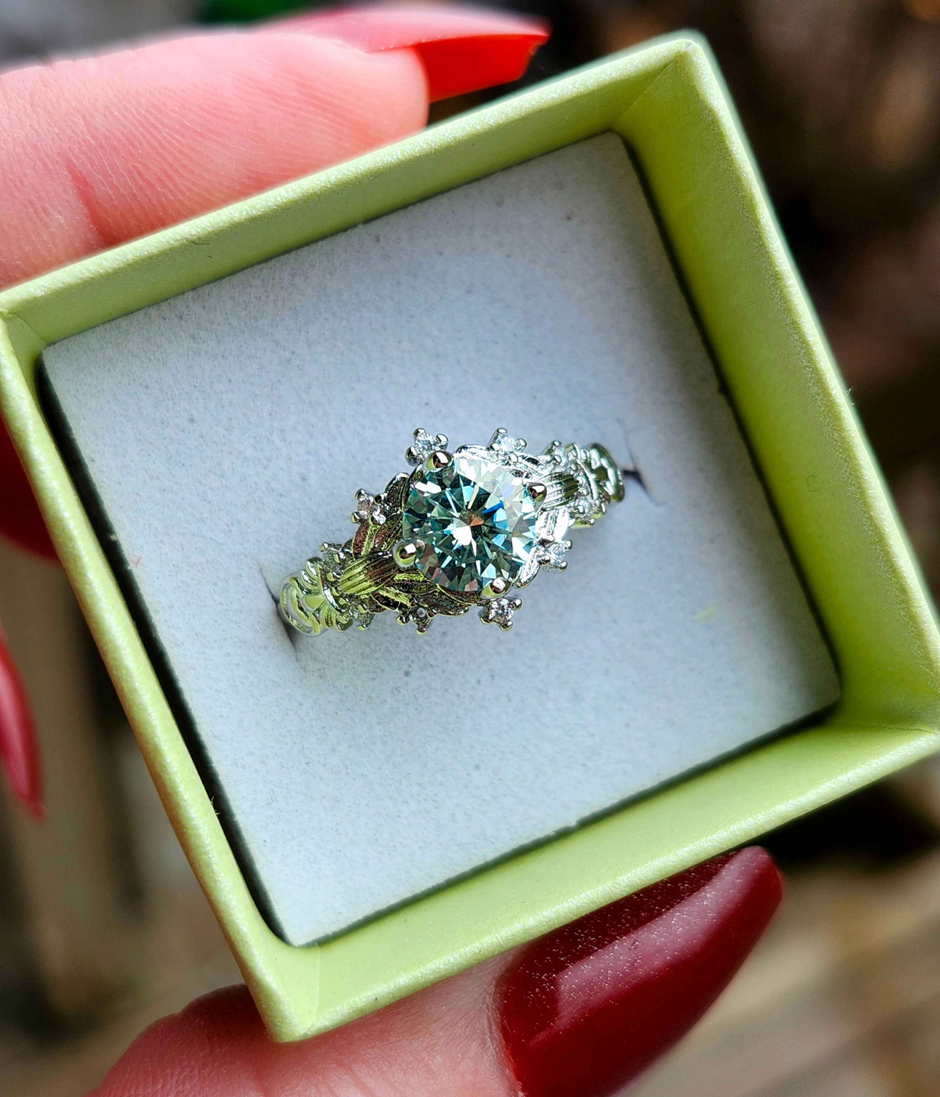 Stunning Green Hue Moissanite Ring