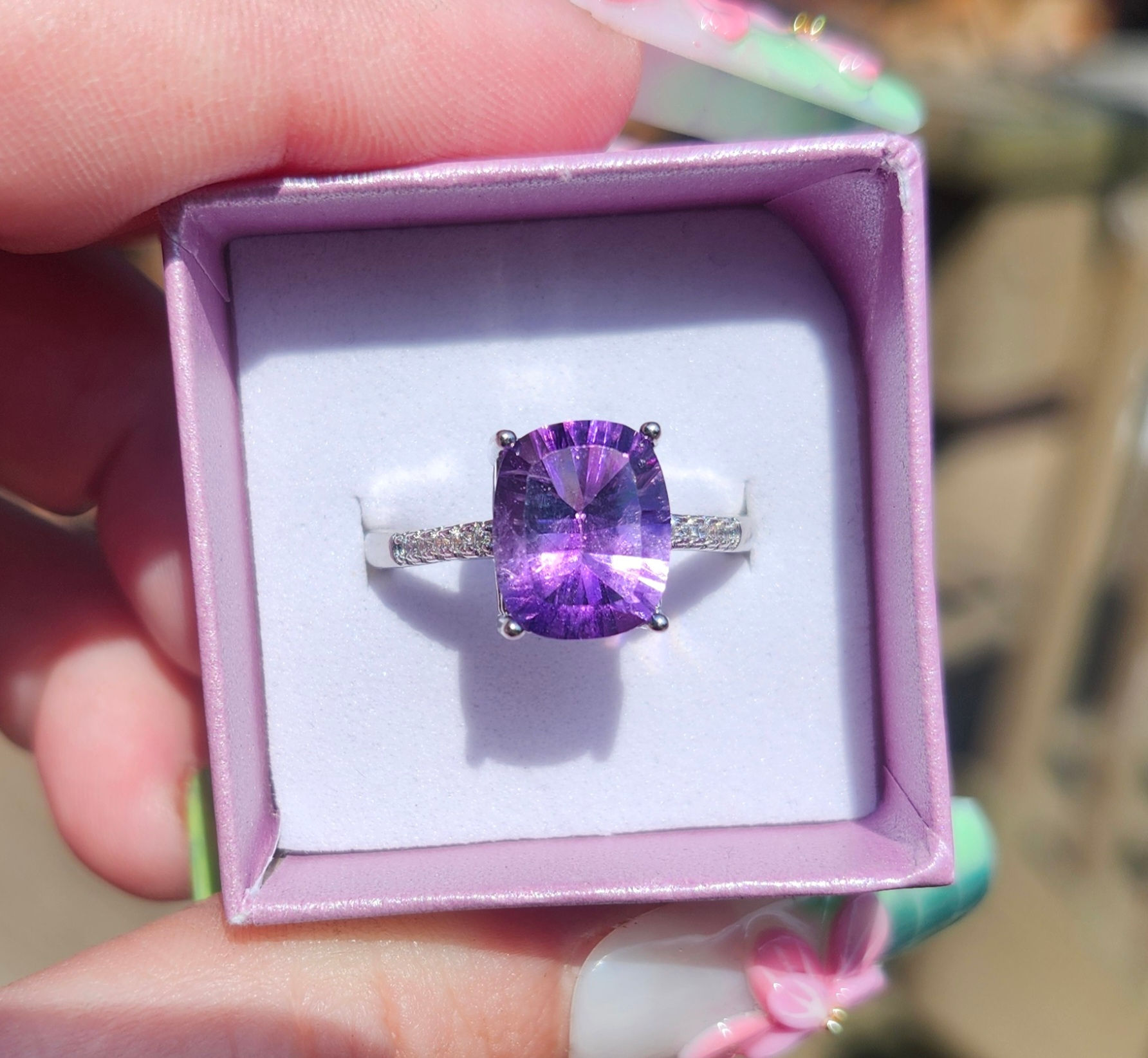 Firework Cut Square Amethyst Ring