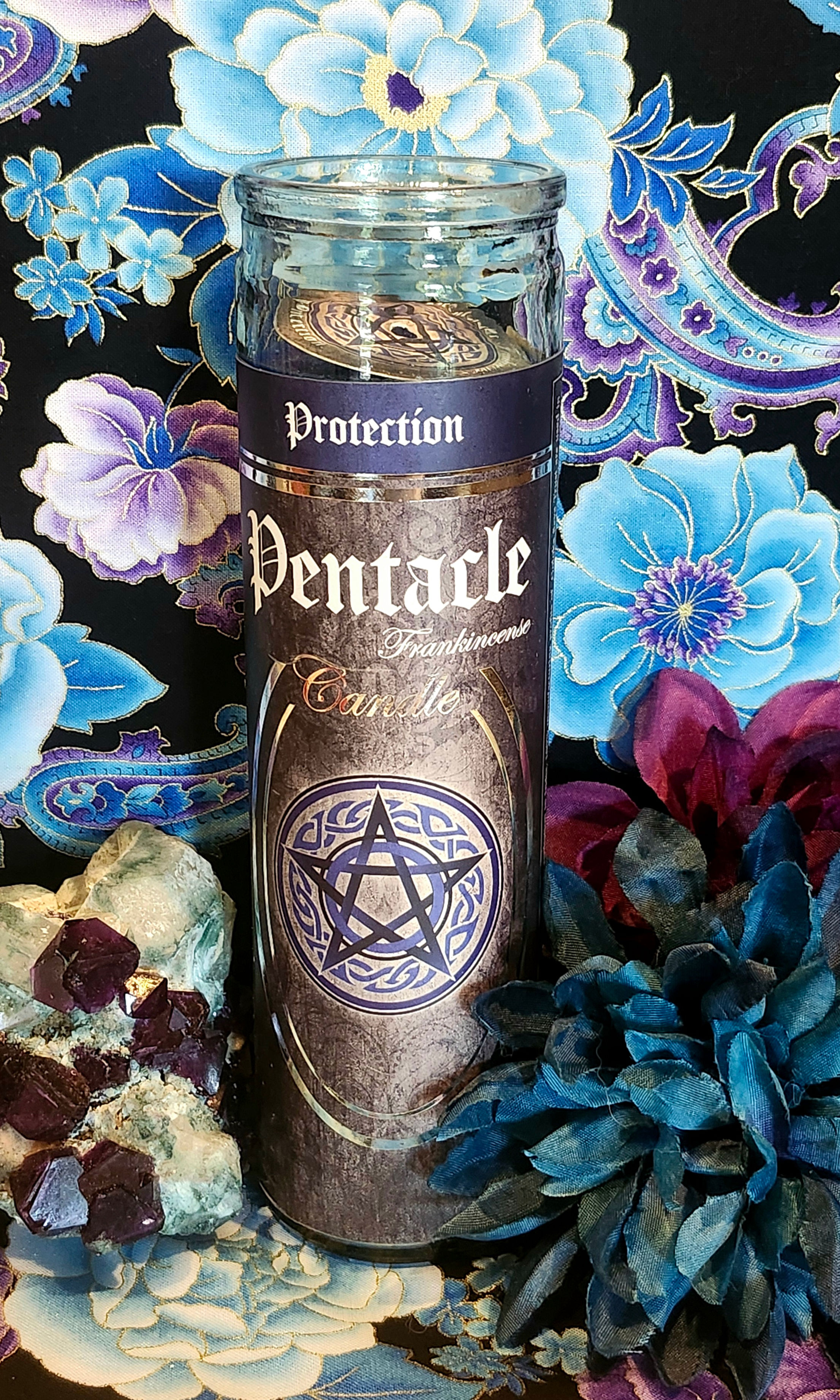 Pentacle Protection Glass Ritual Candle