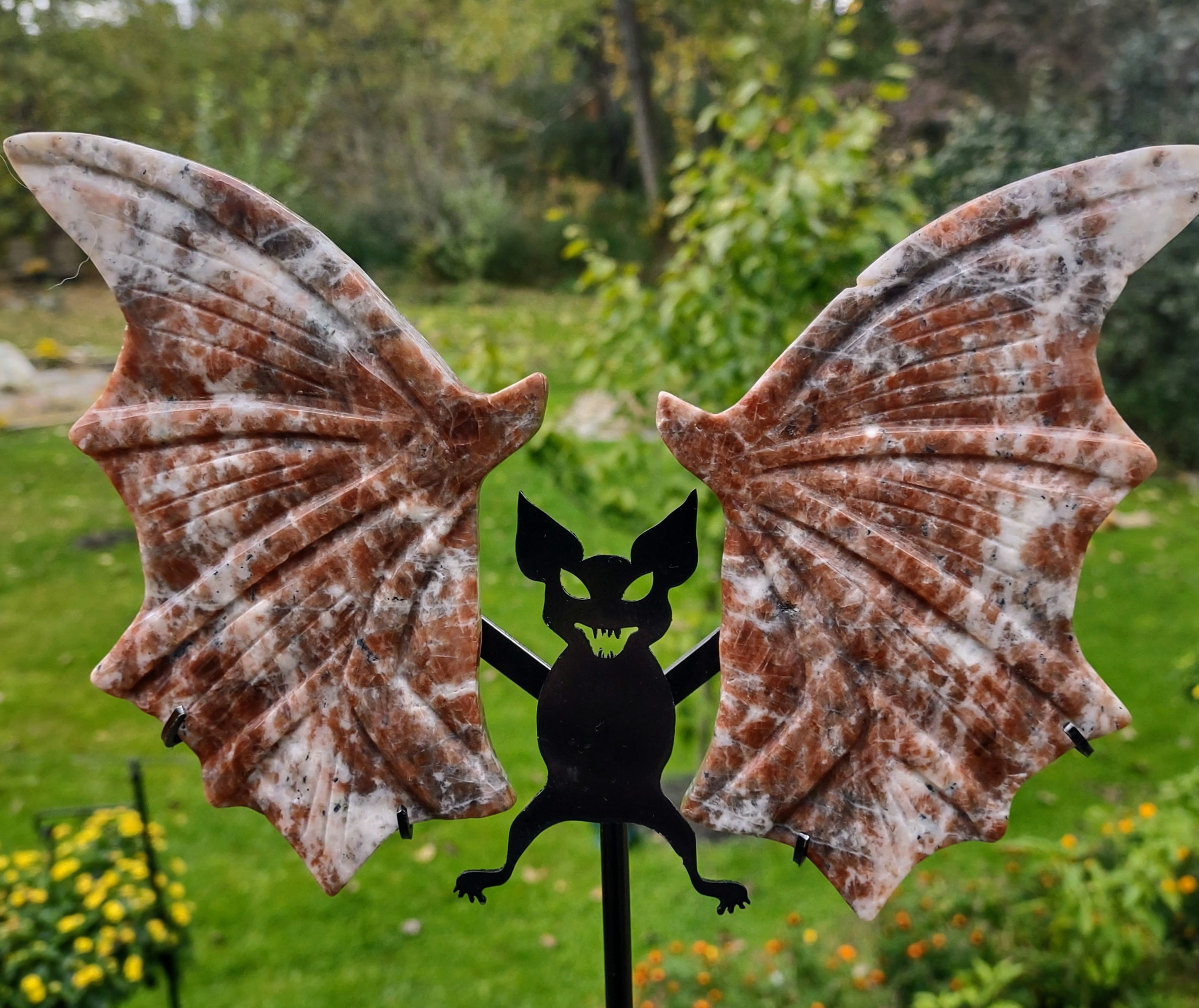 Garnet in Limestone Crystal Bat