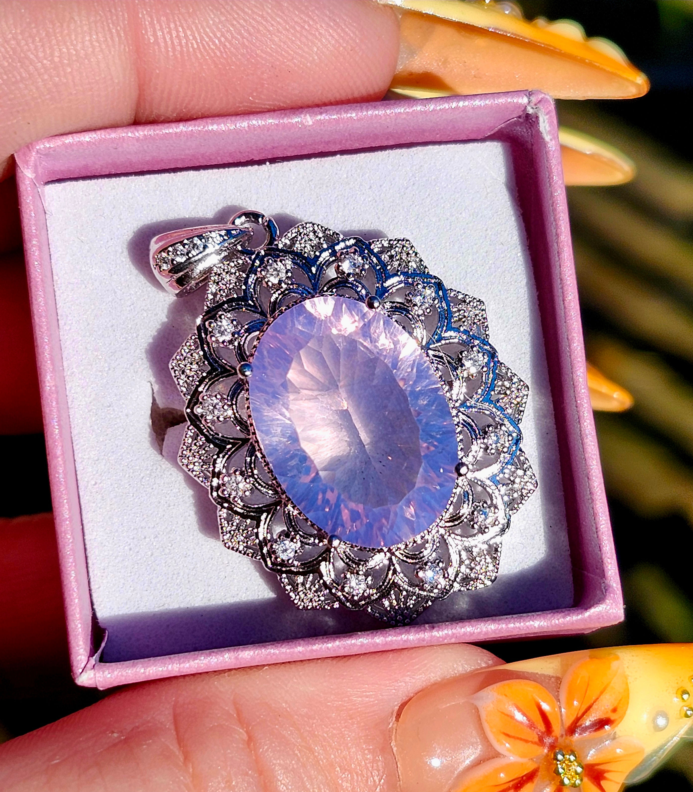 Large Galaxy Cut Lavender Quartz Pendant