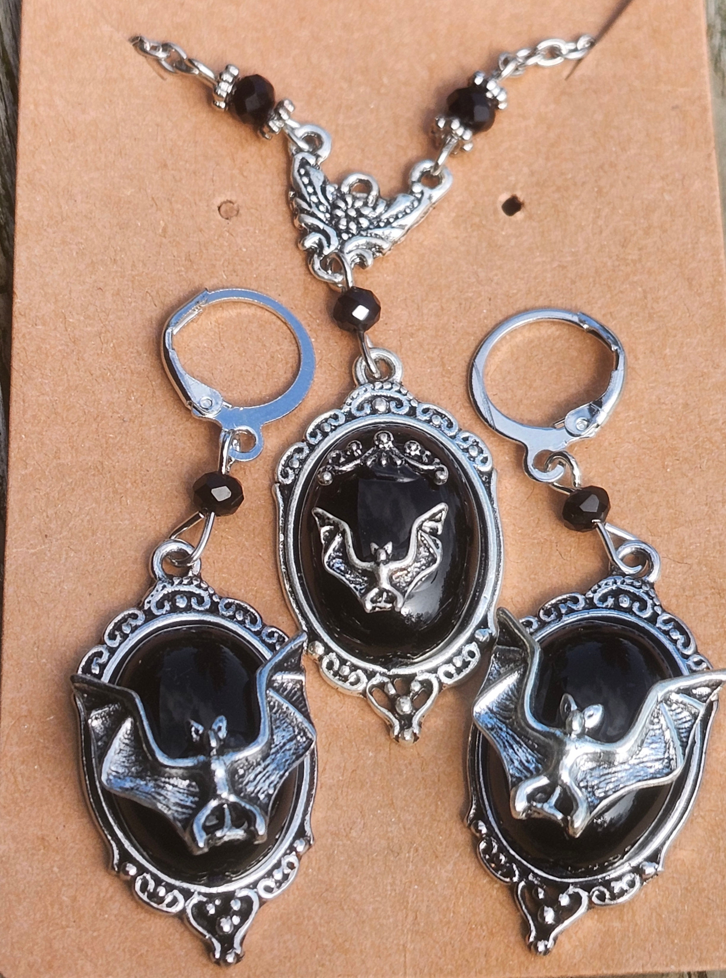 Victorian Bats Necklace & Earring Set