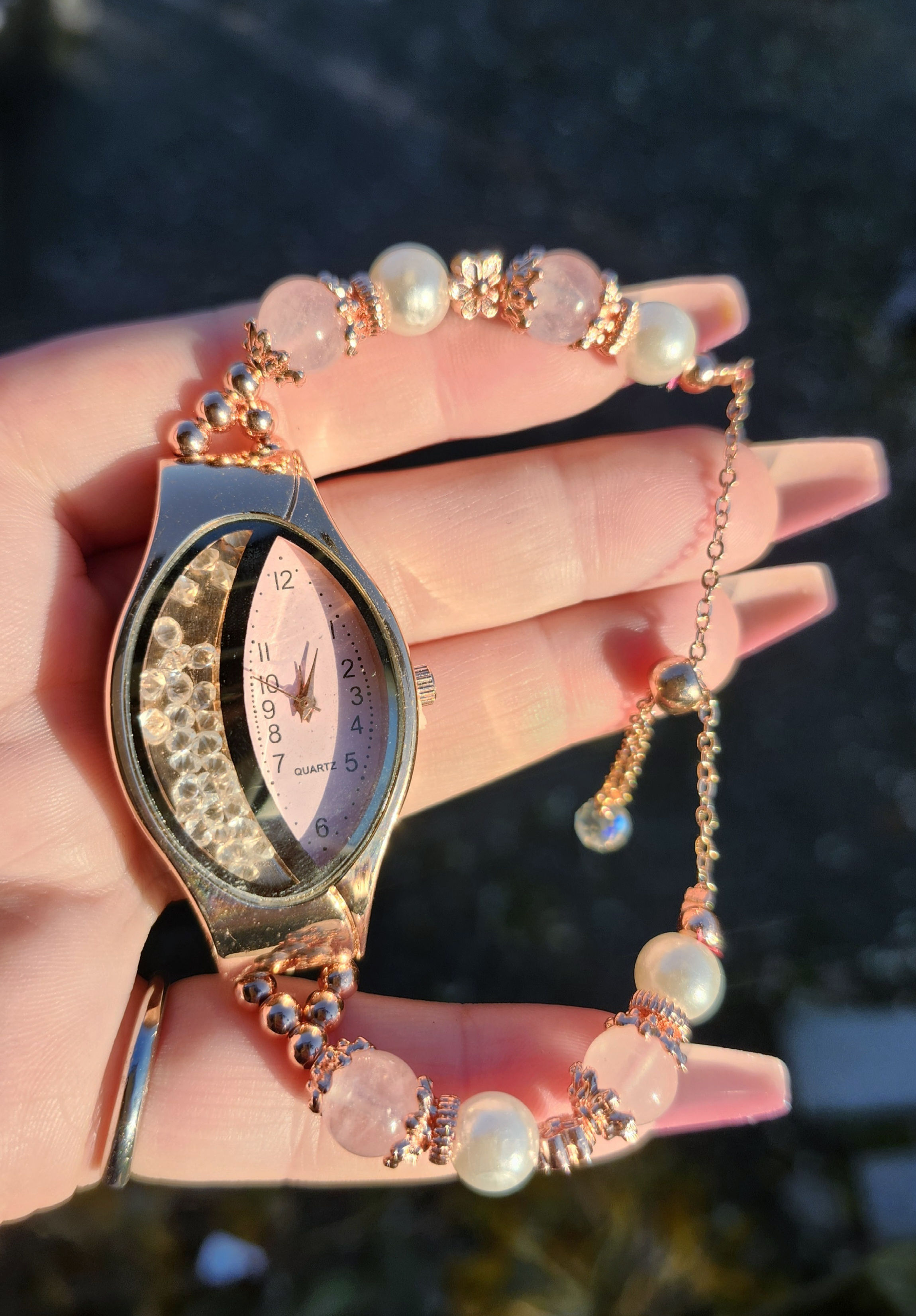 Rose Quartz and Beaded Watch