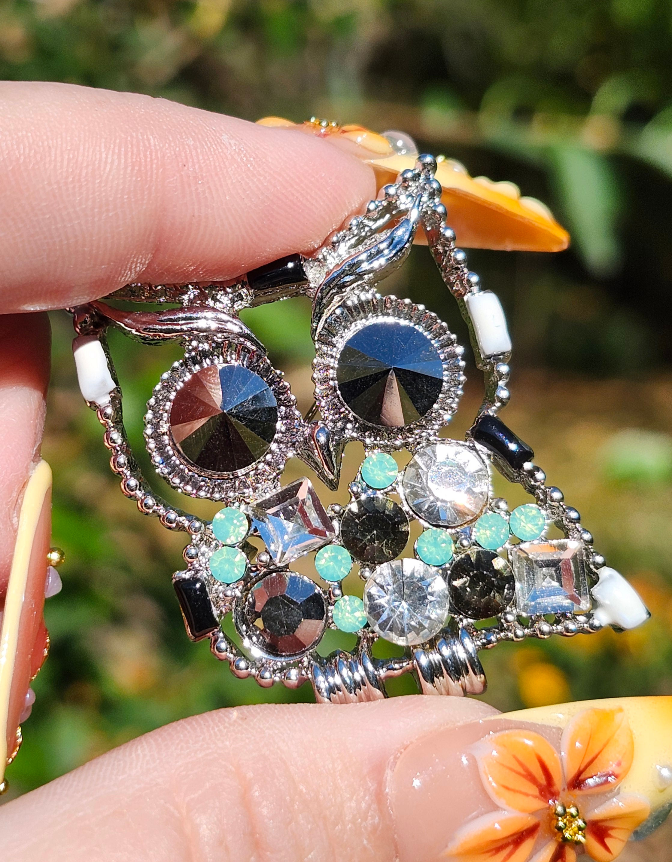 Rhinestone Owl Pin