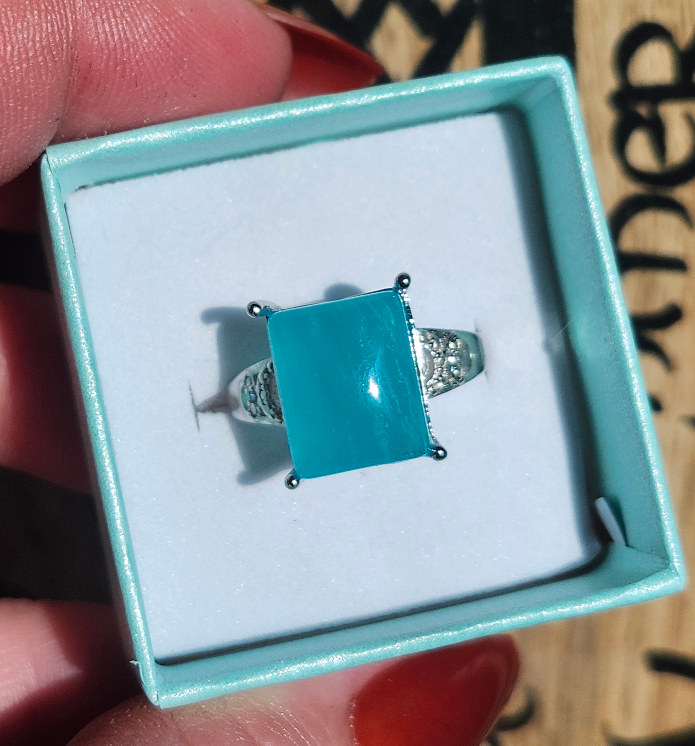 Blue Apatite Large Square Ring