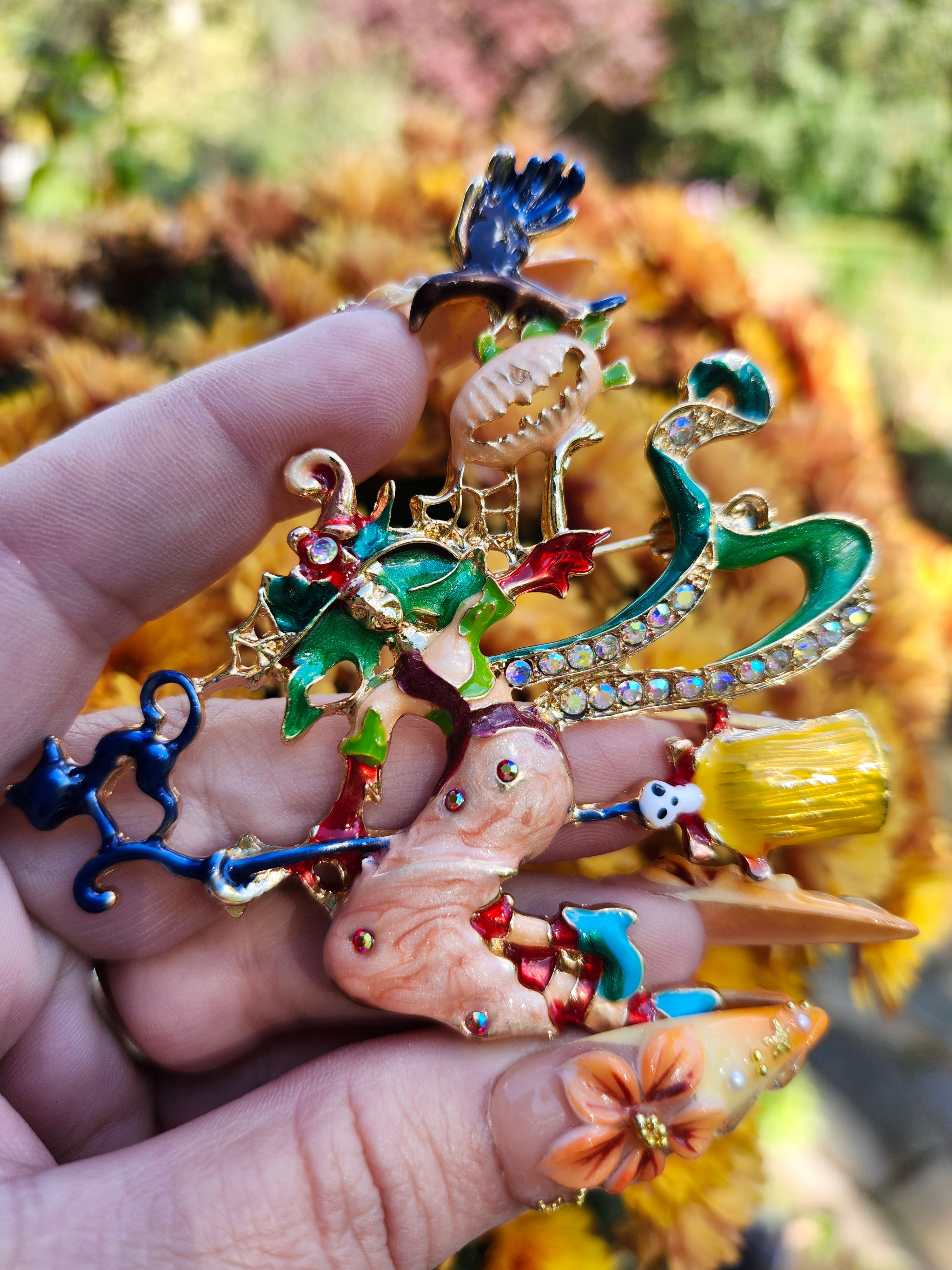 XL Whimsical Flying Witch Pin