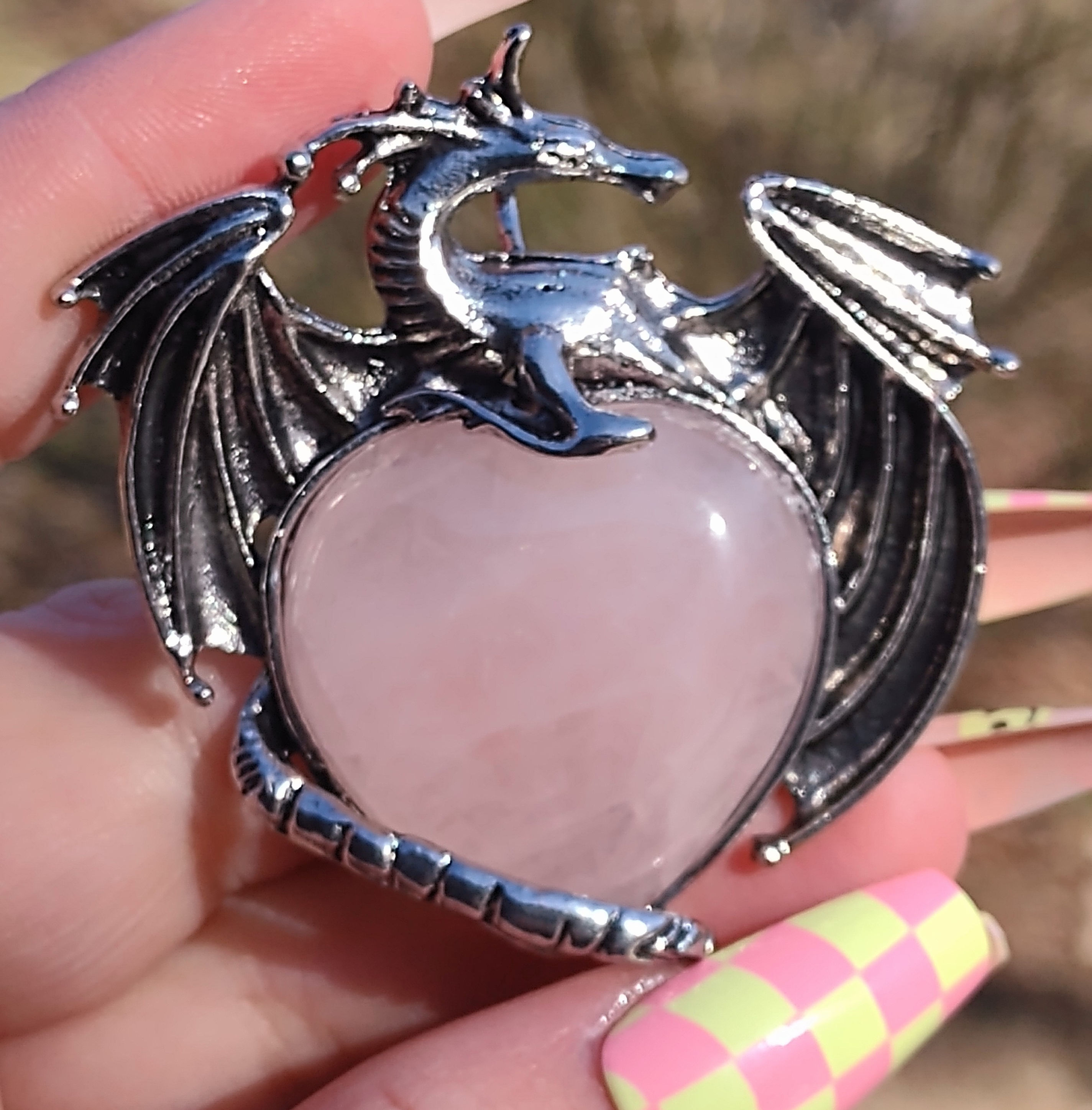 Large Rose Quartz Dragon Pendant