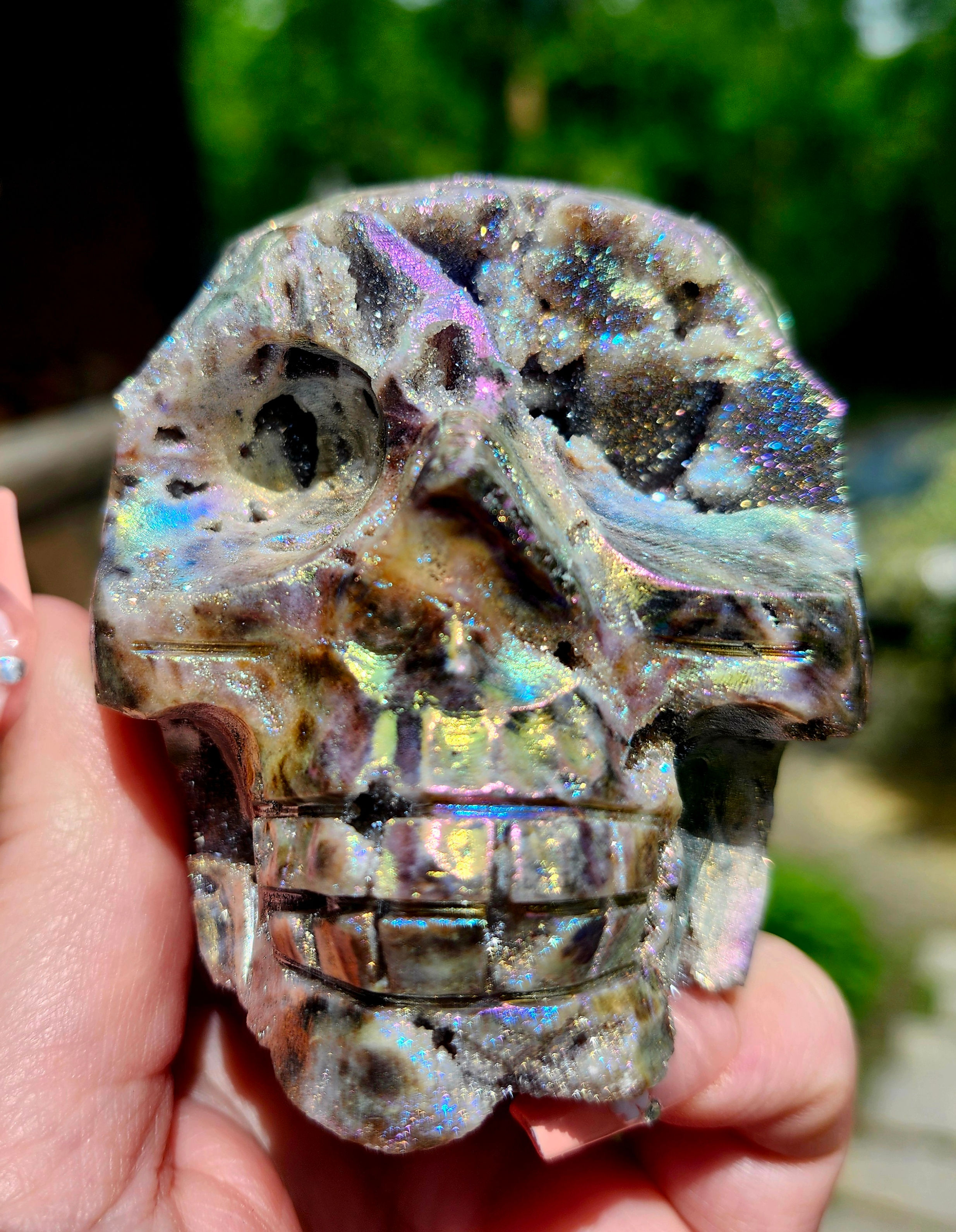 Aura Sphalerite Skull w/Druzy