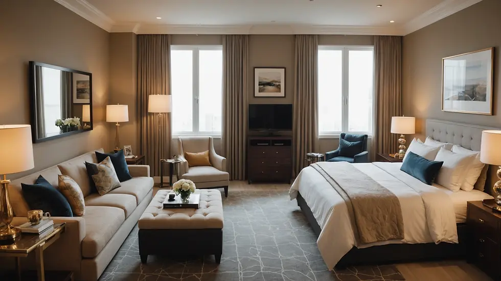High angle view of a luxurious guest suite interior