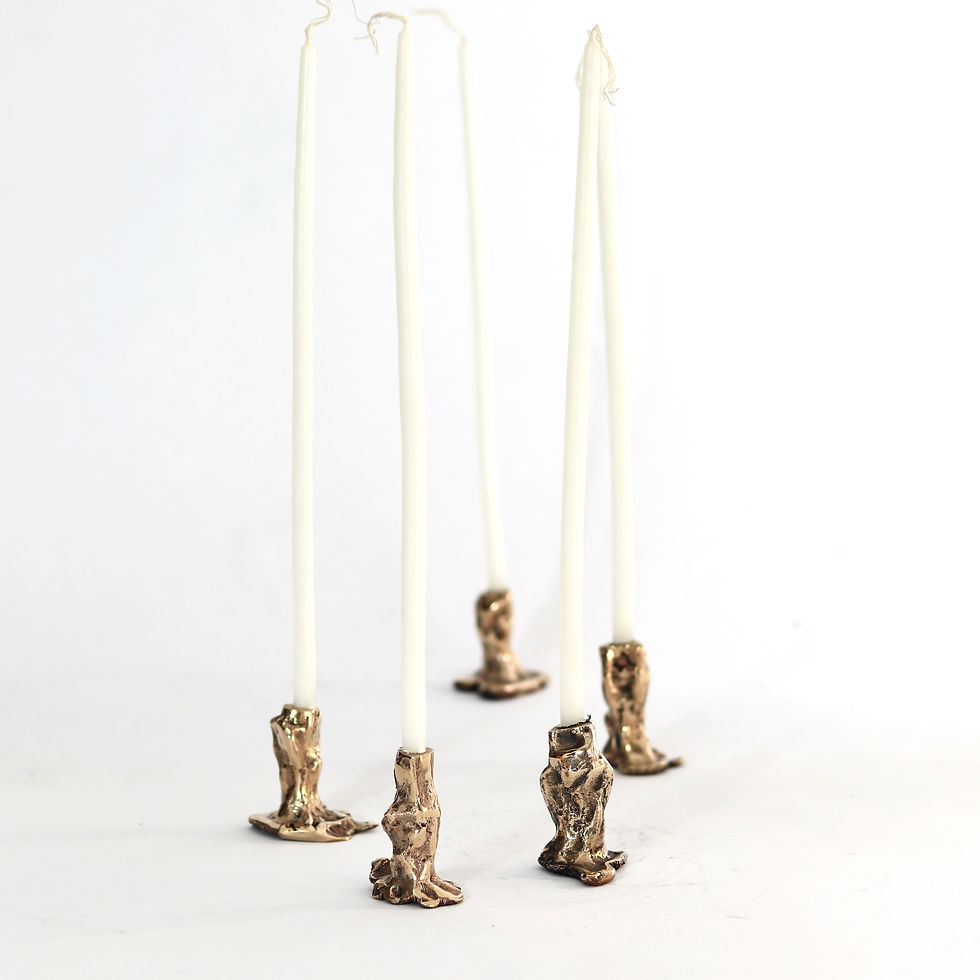 Thumbnail: Pixie – set of handmade cast bronze candle holders, polished finish by Dal Furlo