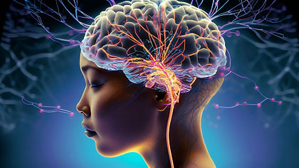 Cervello stilizzato con connessioni luminose che simboleggiano la plasticità e l'attività neuronale