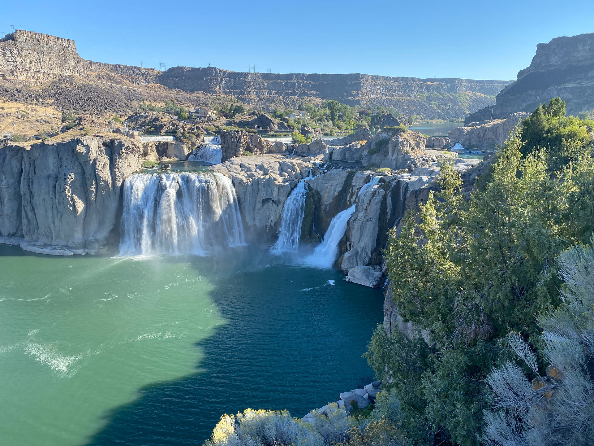 Overlooking the multiple waterfalls at Shoshone Falls.