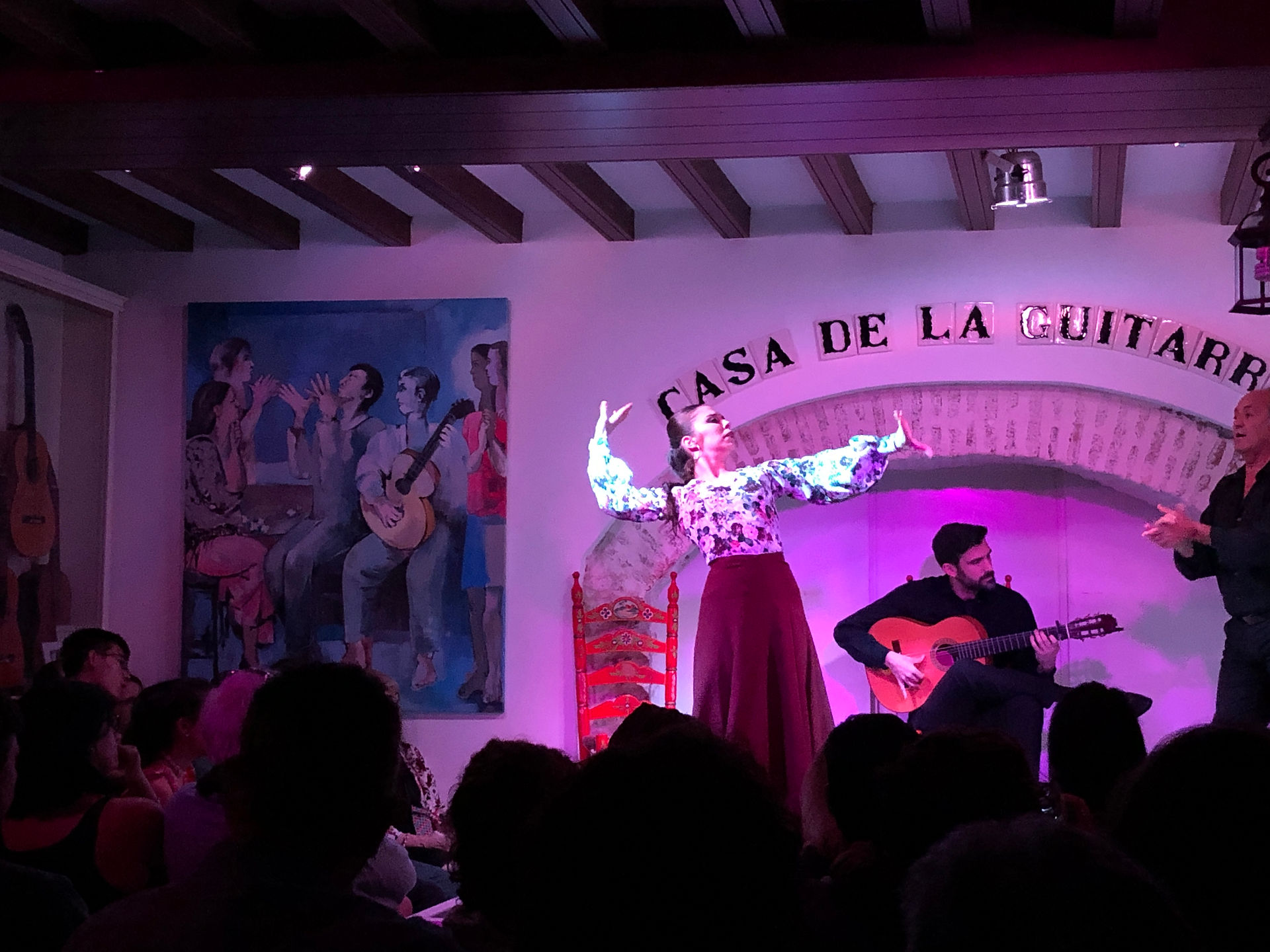 View of a Flamenco dancer at Casa de la Guitarra Flamenco Show in Seville, Spain.