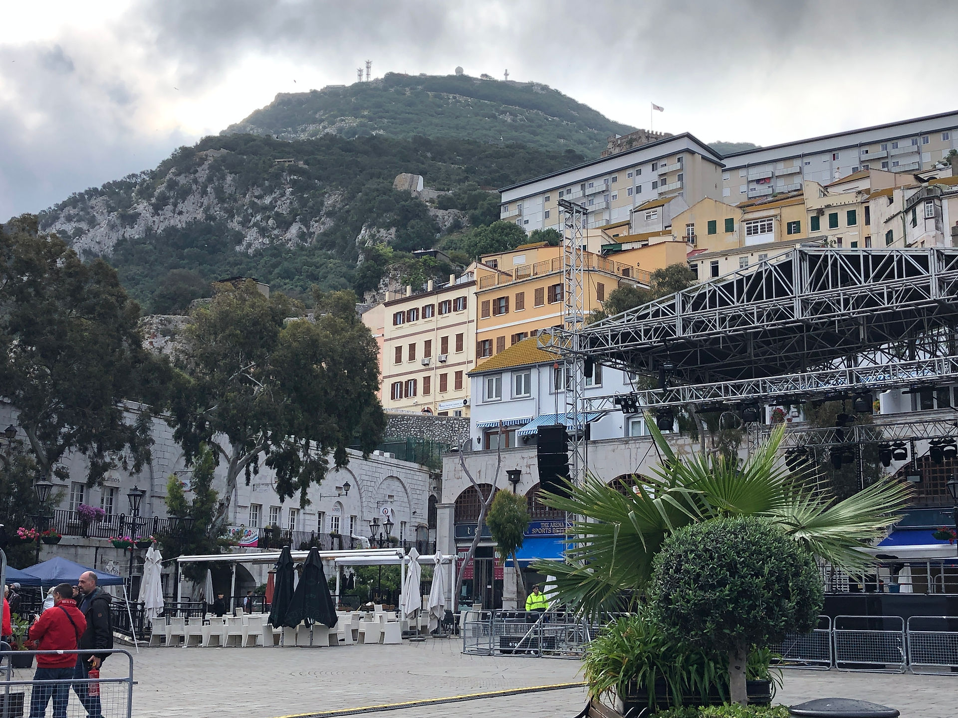Grand Casemates Square with the rock of Gibraltar looking overhead.
