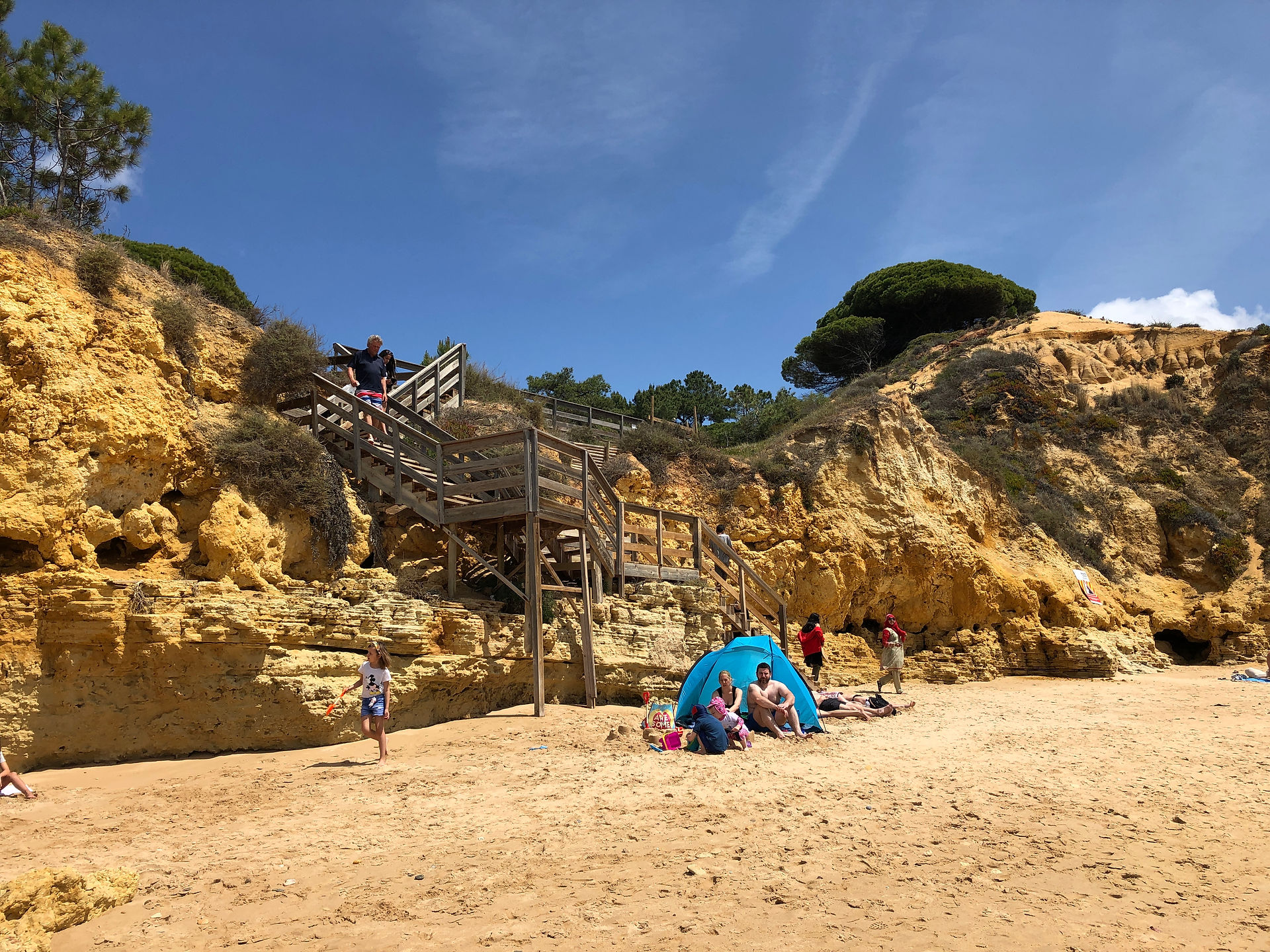 View of stairs down to Santa Eulalia Beach in Albufeira.