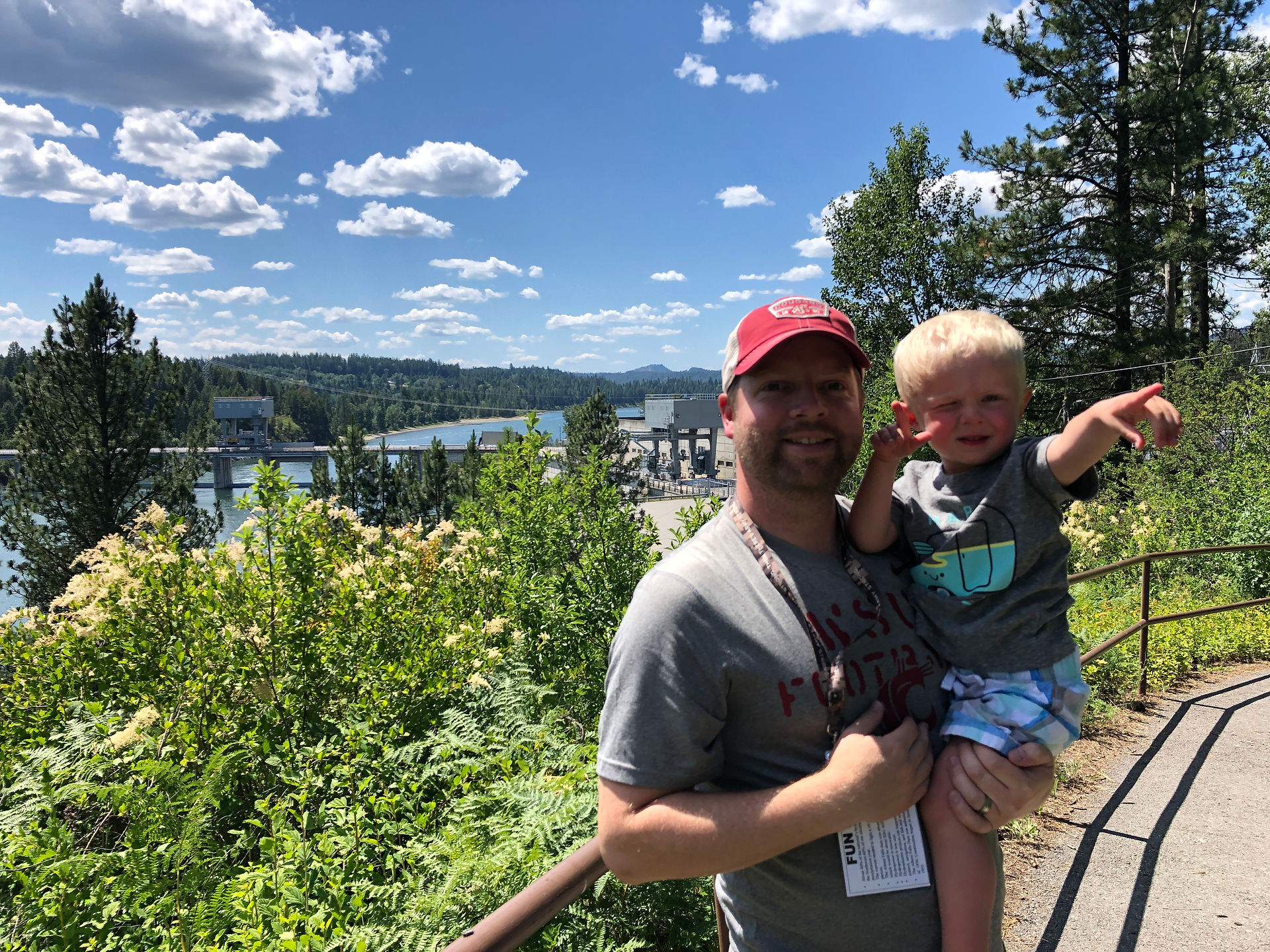 Man & boy overlooking Albeni Falls Dam