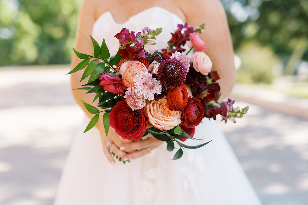 Deep rich toned bridal bouquet at the Filter Building in Dallas.