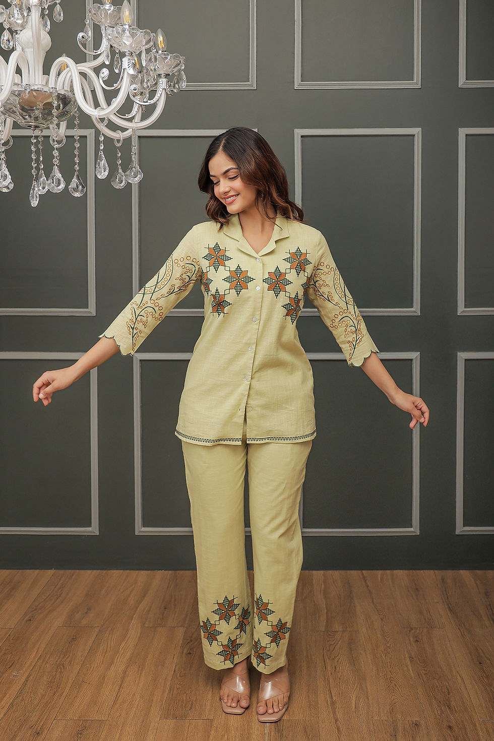 Thumbnail: Aadews Nagma Green Embroidery Co-ord set