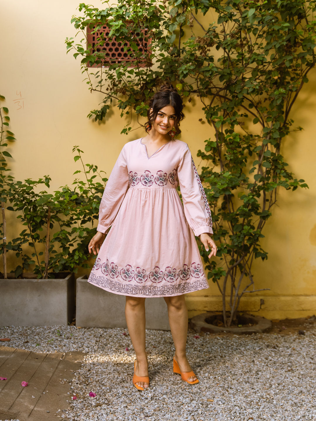 Aadews Lillya Pink Embroidery Dress